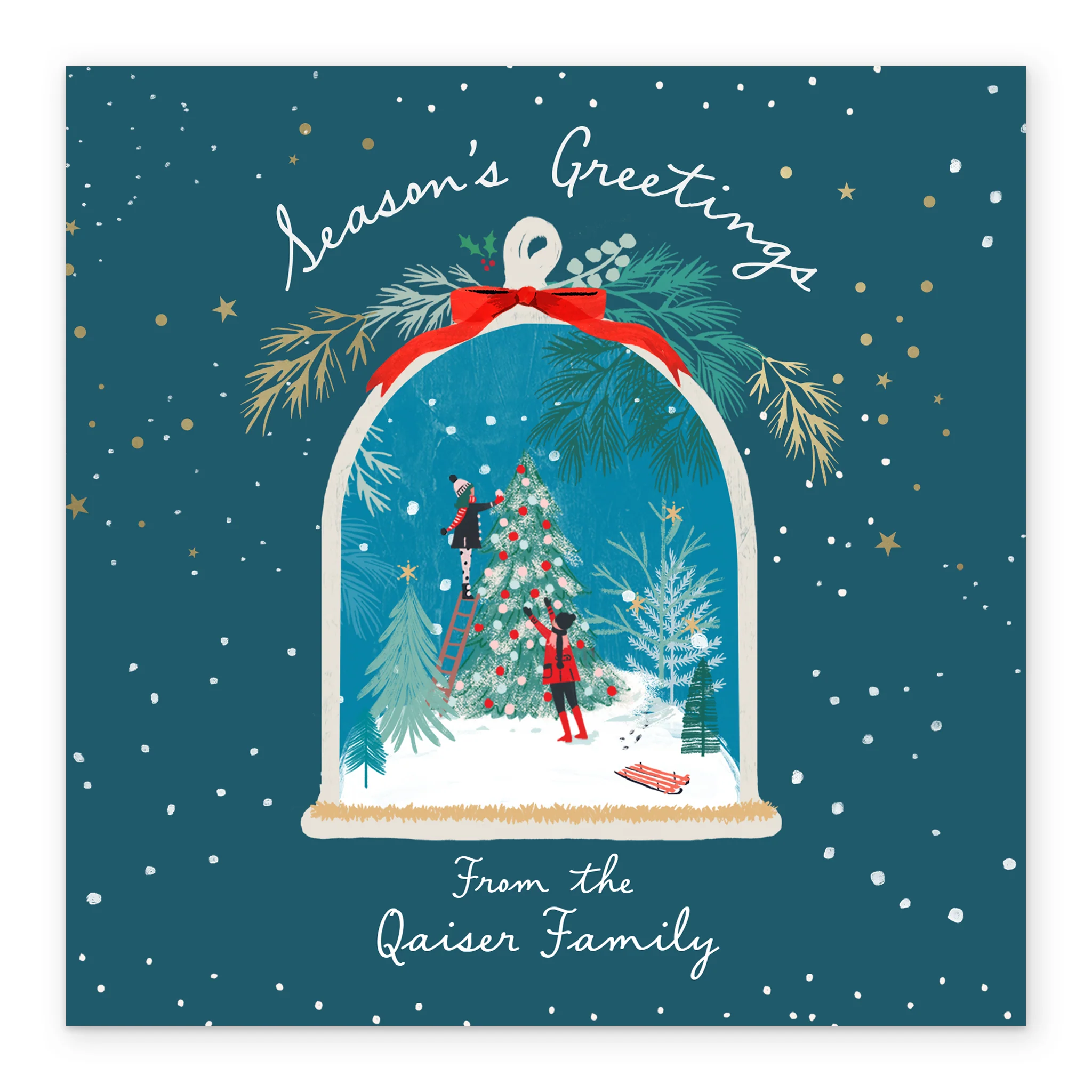 Personalised Editable Christmas Card Snowglobe Scene from Family - Image 2