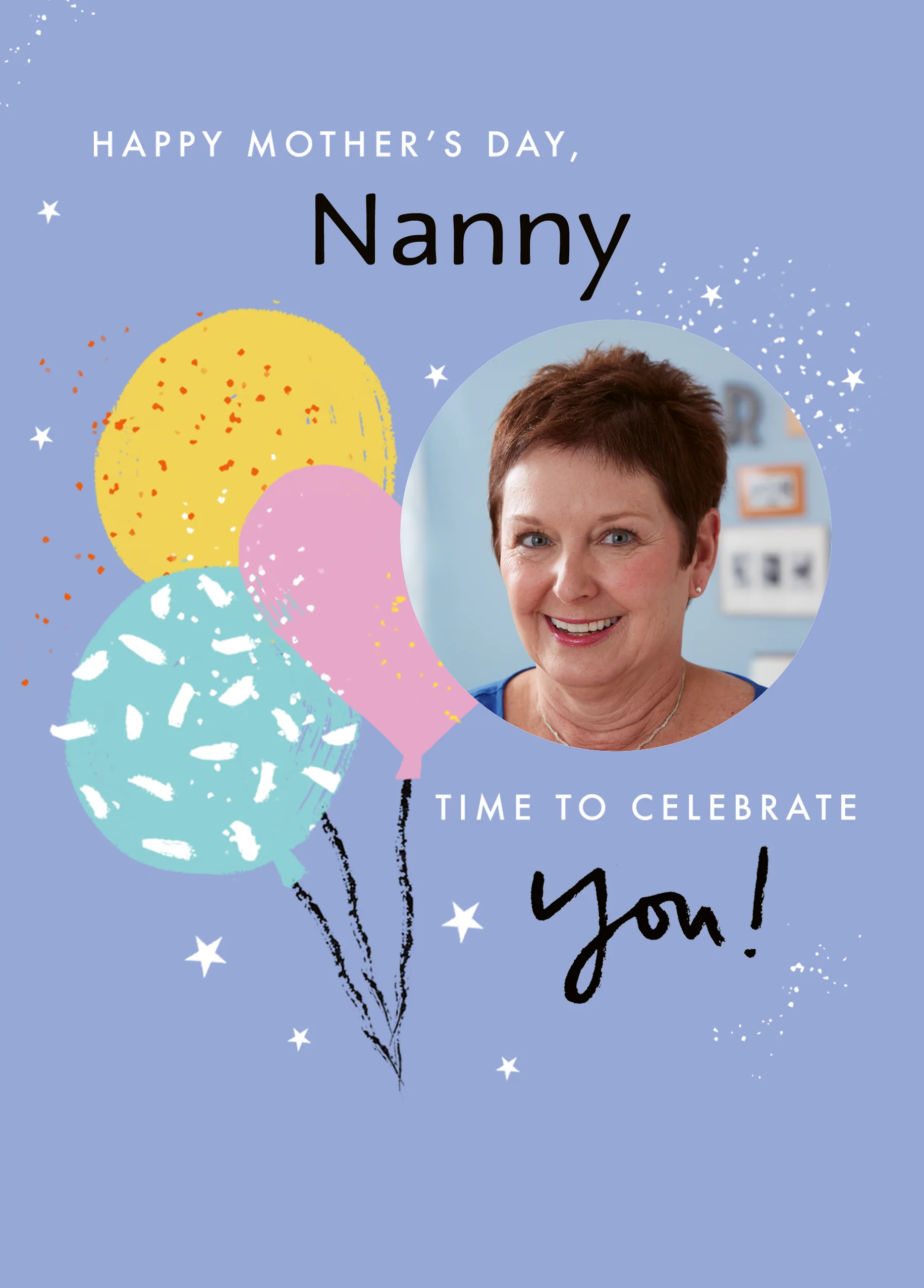 Personalised Editable Colourful Balloons Mother's Day Photo Upload Card For Nanny