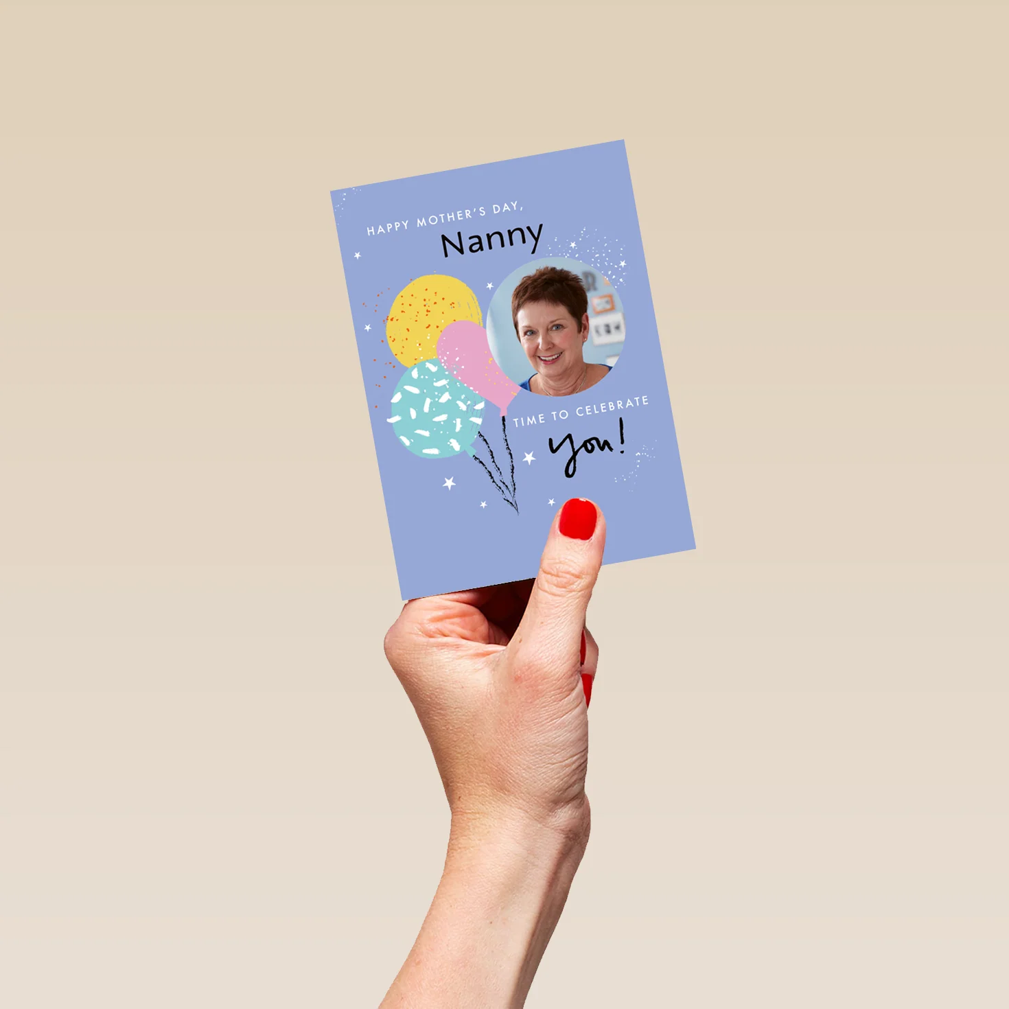 Personalised Editable Colourful Balloons Mother's Day Photo Upload Card For Nanny - Image 4
