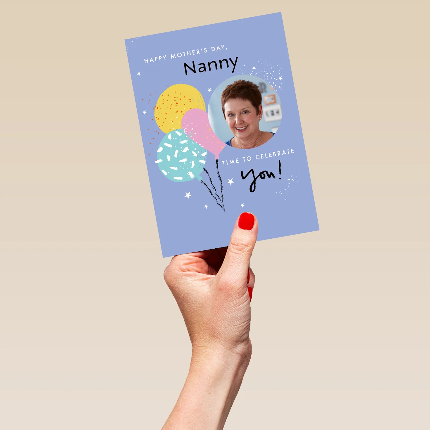 Personalised Editable Colourful Balloons Mother's Day Photo Upload Card For Nanny - Image 5