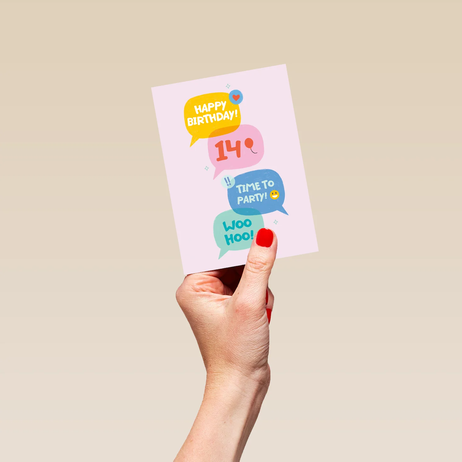 Personalised Editable Colourful Speech Bubbles 14th Birthday Card - Image 4