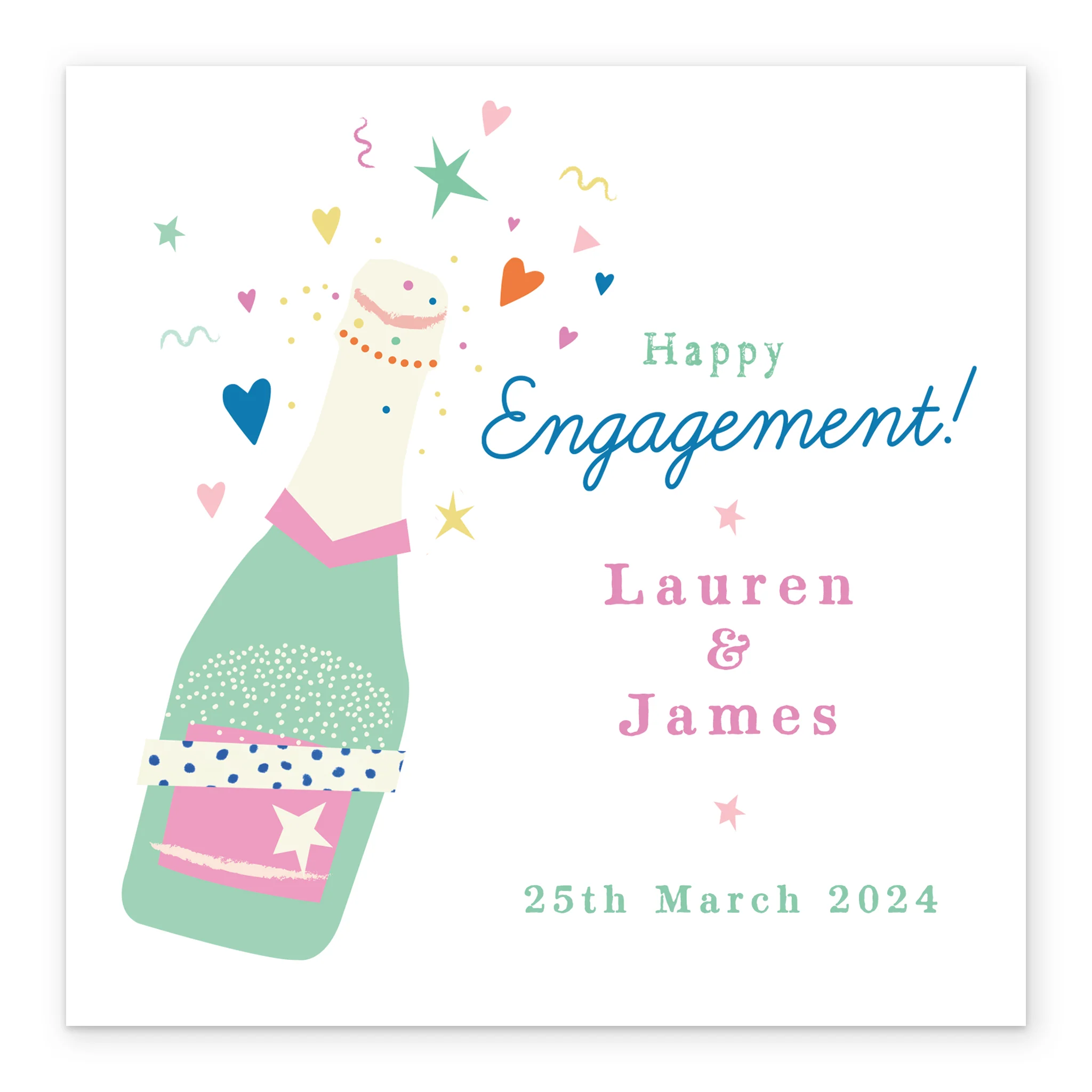 Personalised & Editable Confetti Champagne Bottle Engagement Card - Image 2