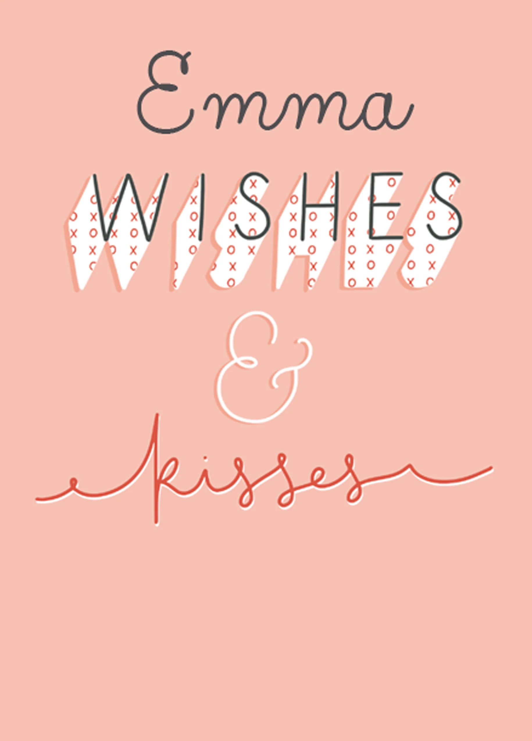 Personalised Editable Contemporary Wishes & Kisses Birthday Card