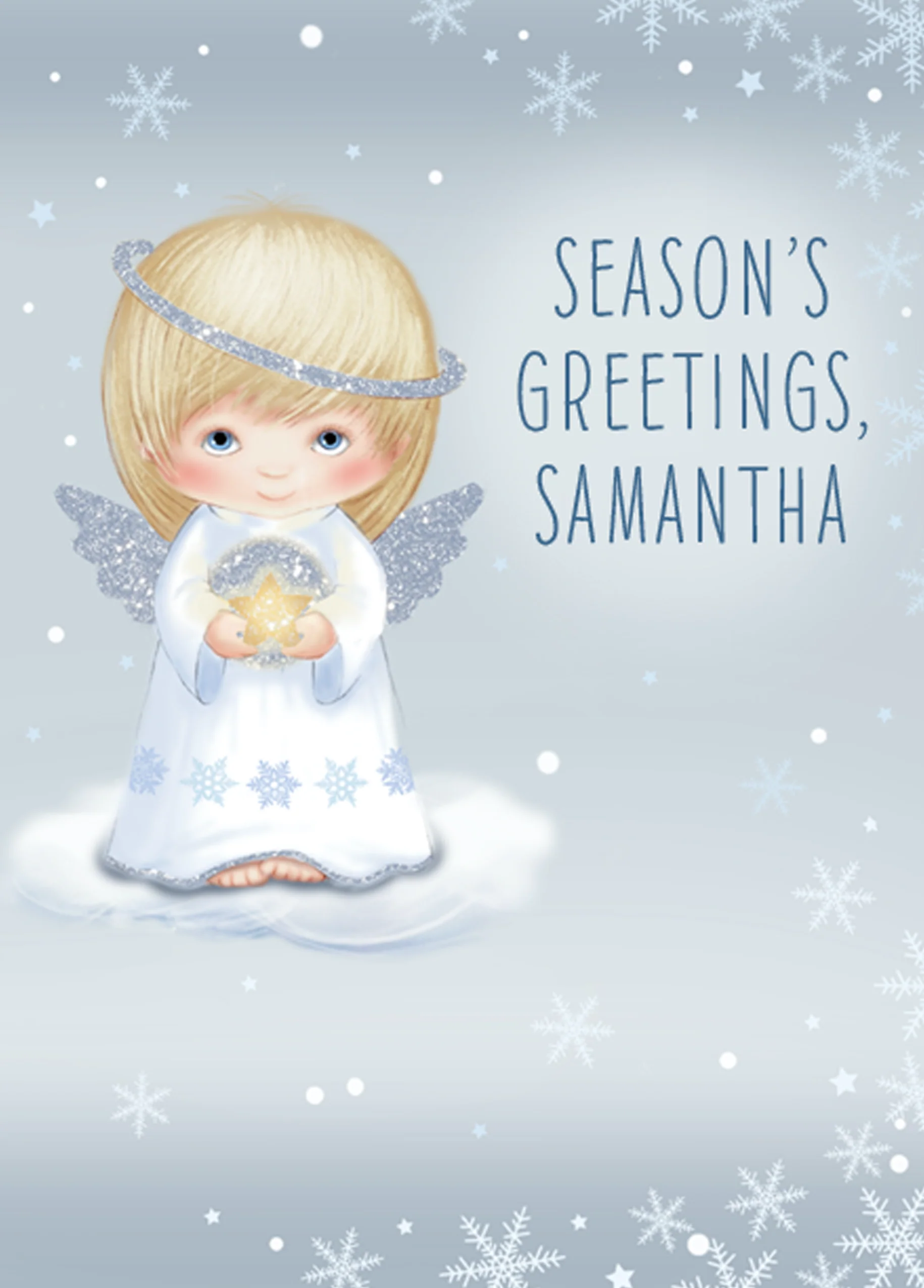 Personalised & Editable Cute Angel & Stars Christmas Card for Her
