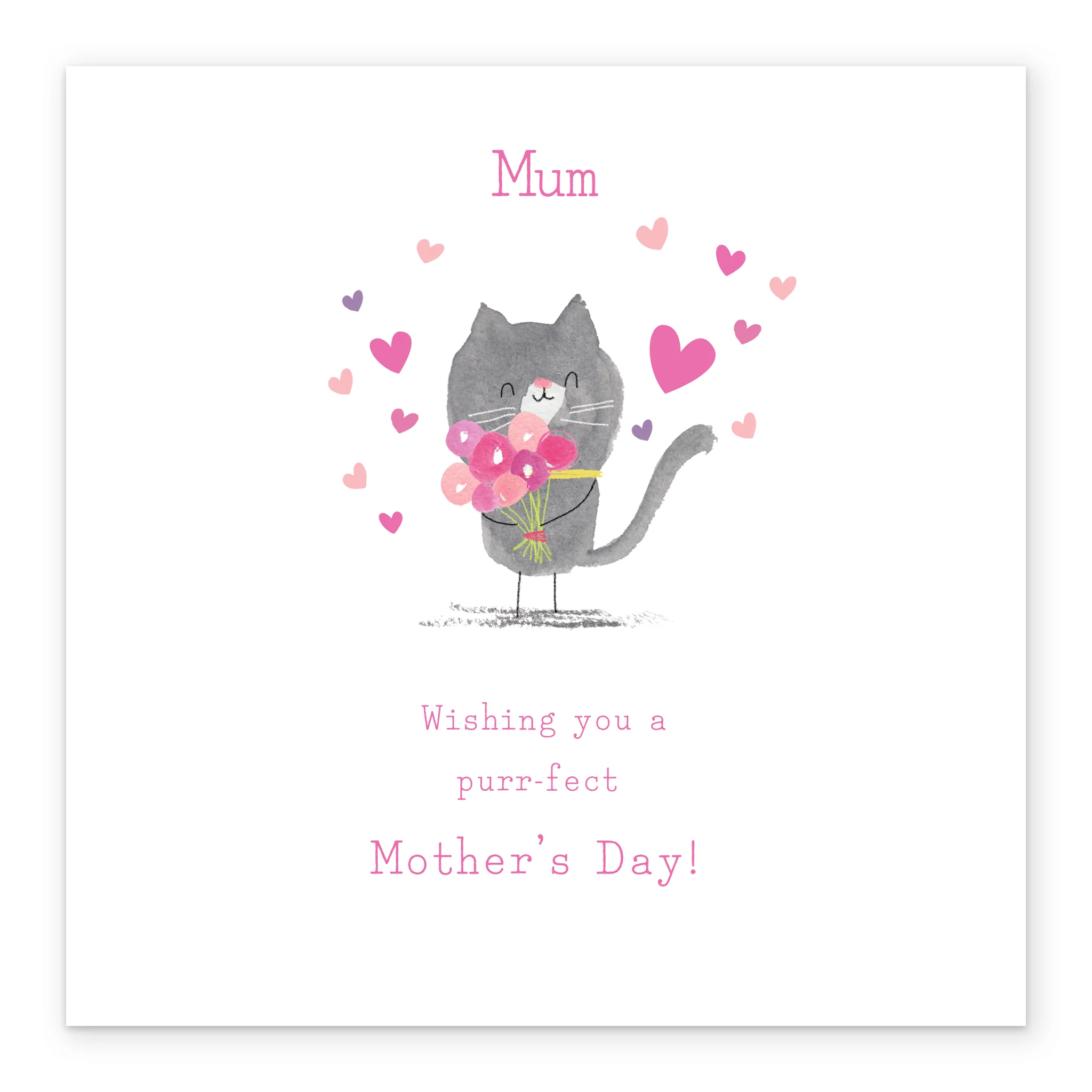 Personalised Editable Cute Cat & Hearts Mother's Day Card - Image 2