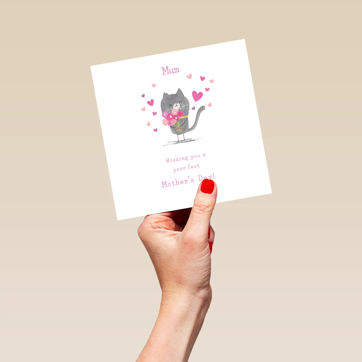 Personalised Editable Cute Cat & Hearts Mother's Day Card - Image 5