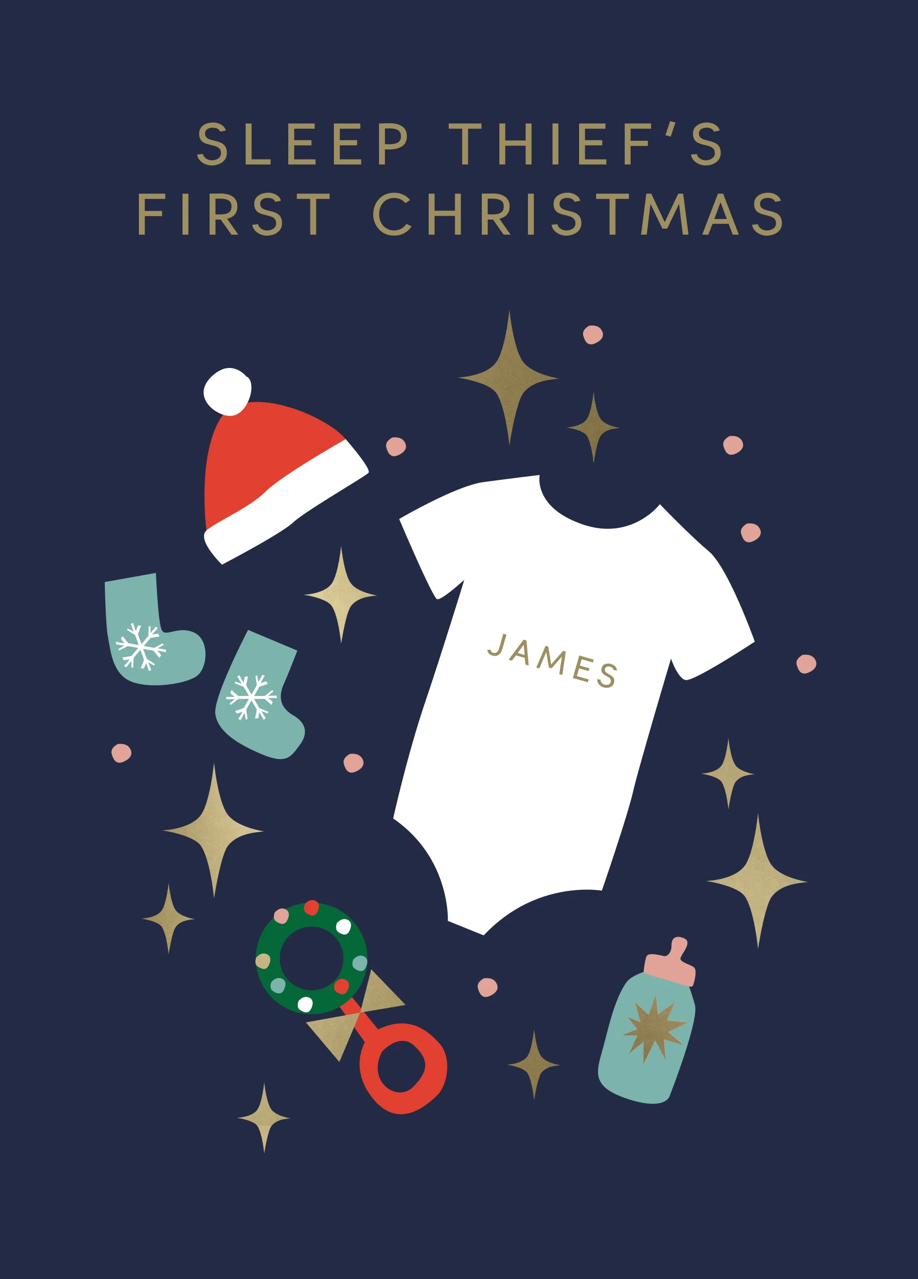 Personalised Editable Cute Illustration Baby's 1st Christmas Card