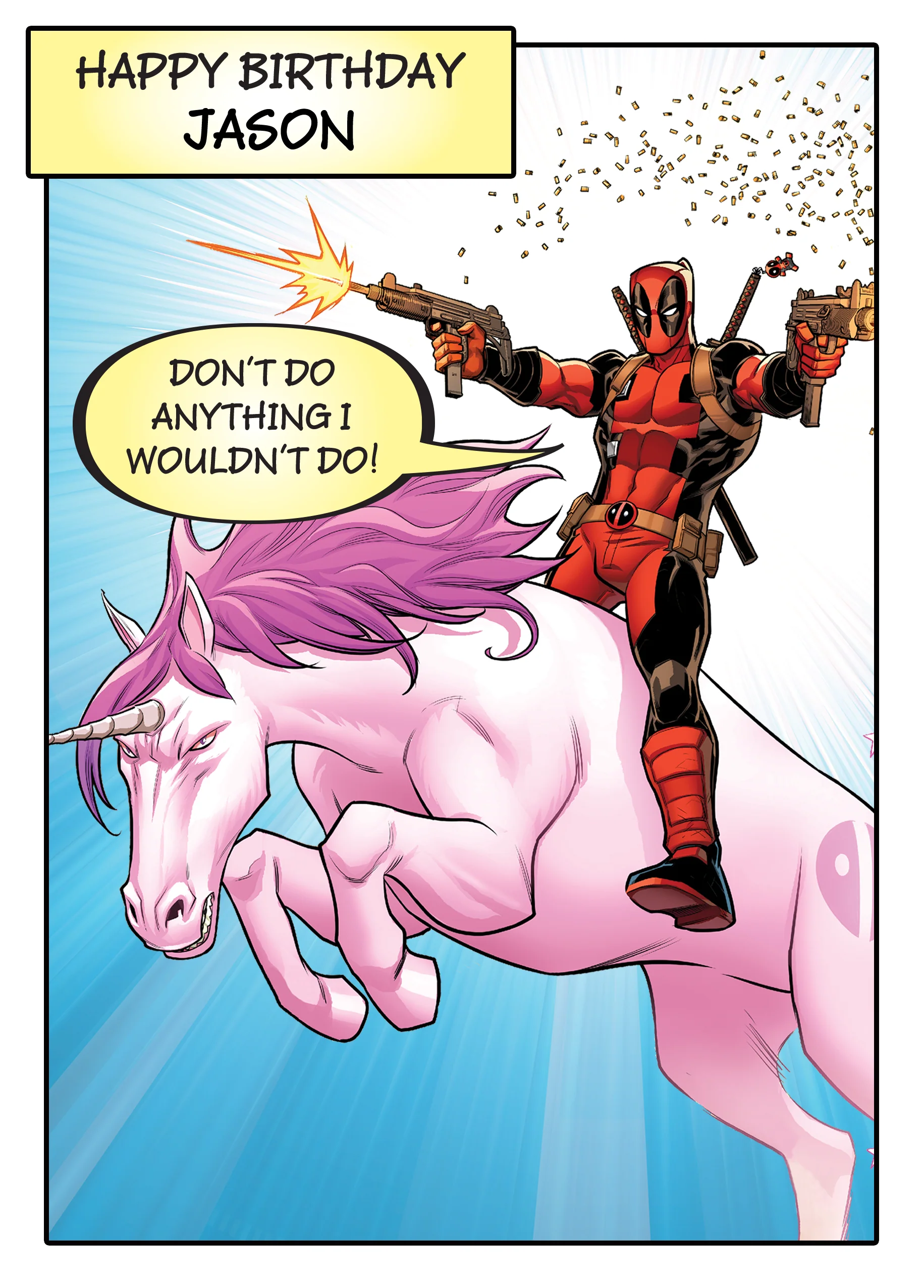 Personalised & Editable Deadpool Pink Unicorn Birthday Card