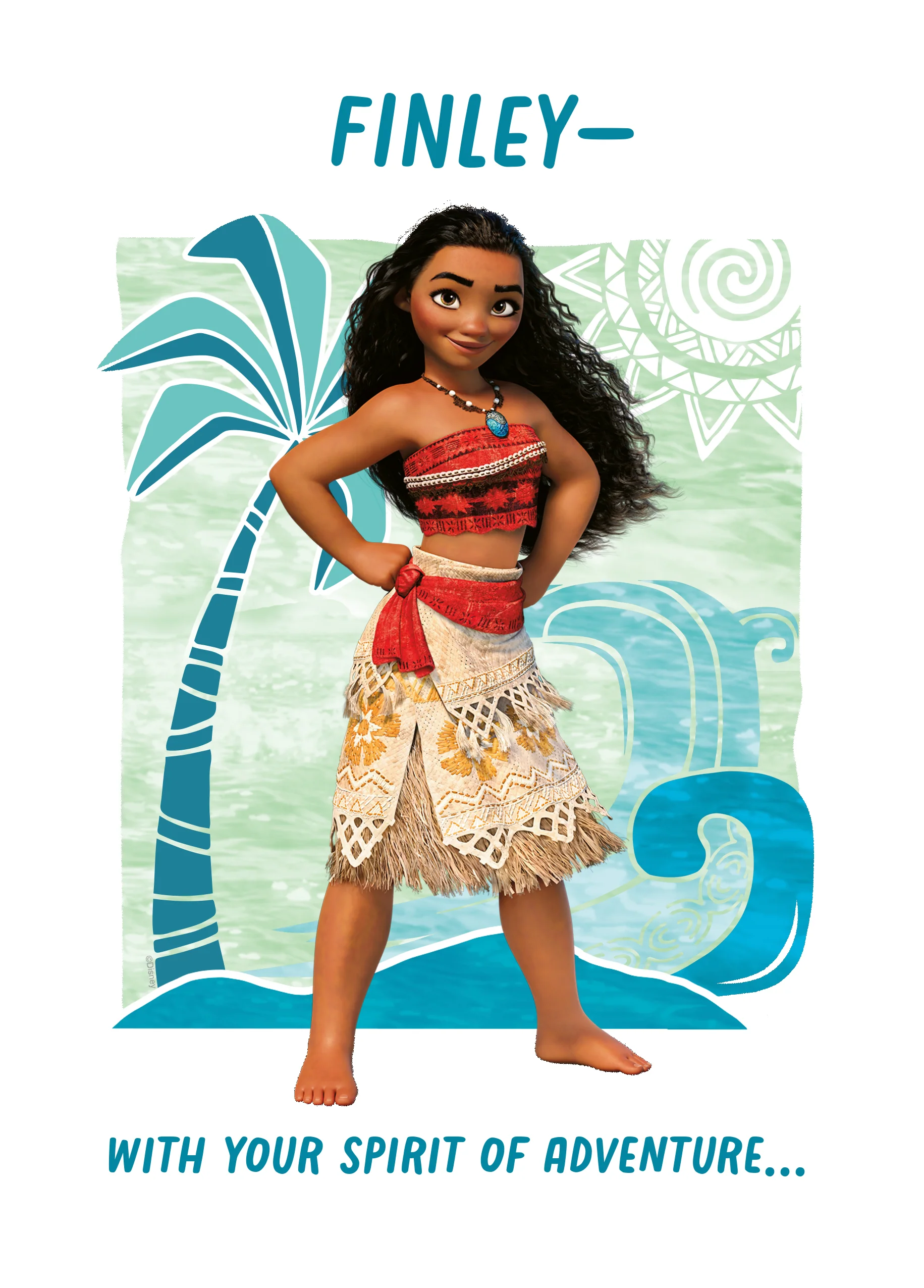 Personalised Editable Disney Moana Oceanic art Kids Birthday Card