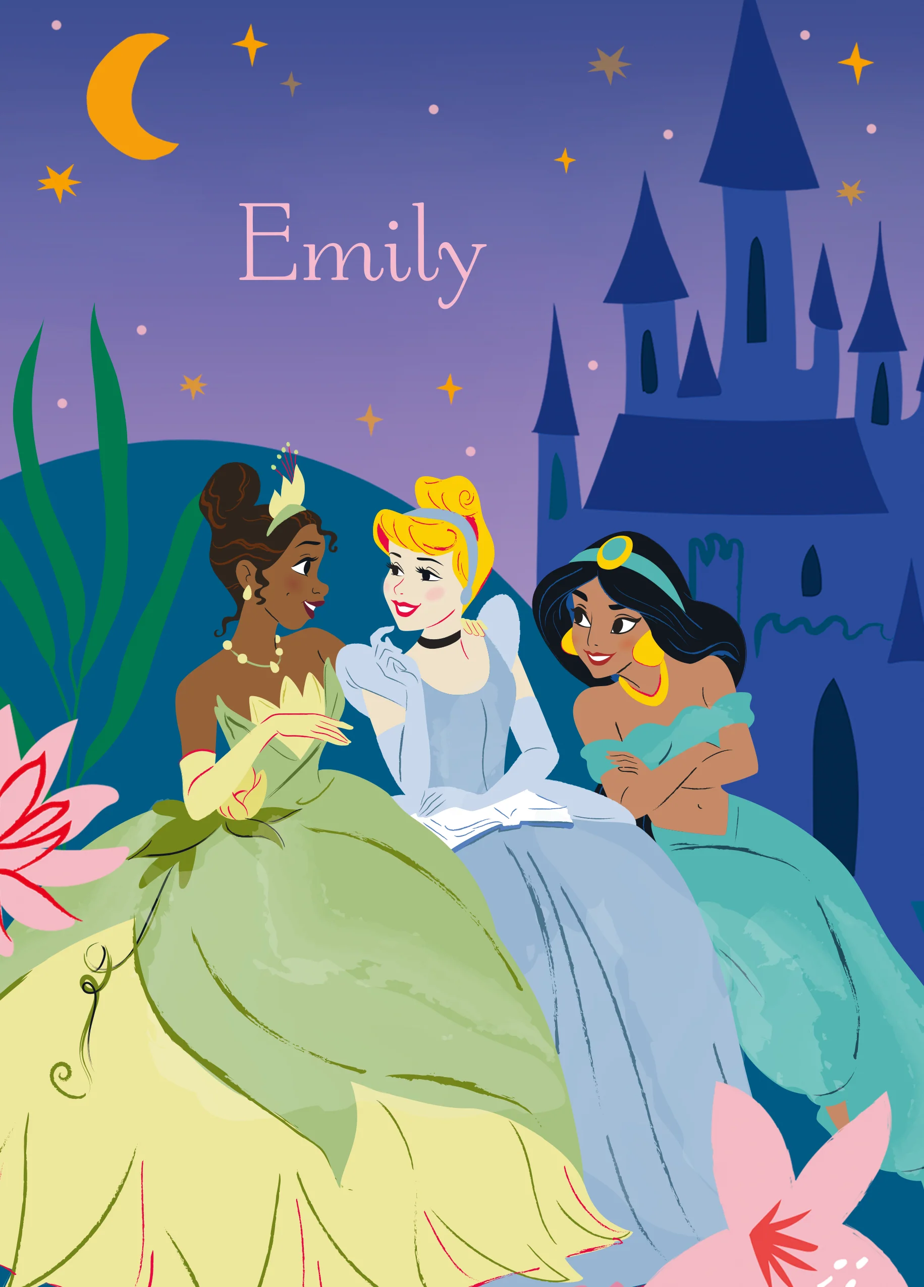 Personalised Editable Disney Princesses & Castle Kids Birthday Card