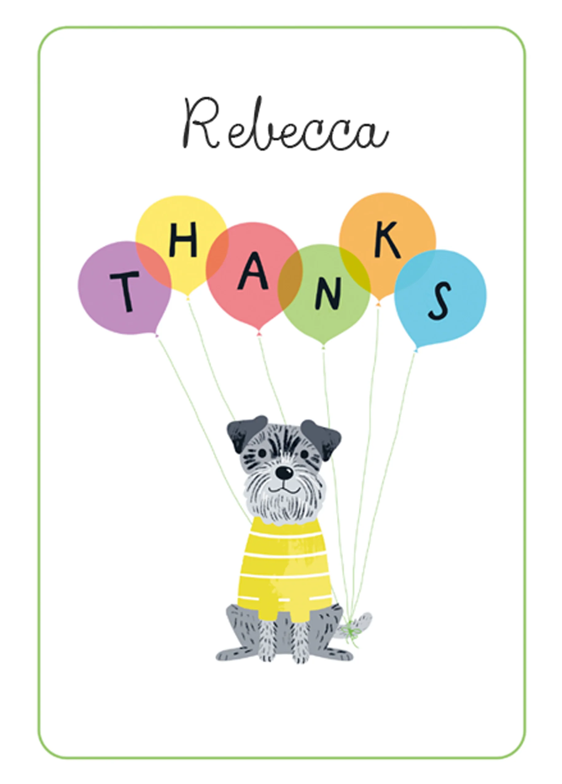 Personalised Editable Dog Balloons Thank You Card