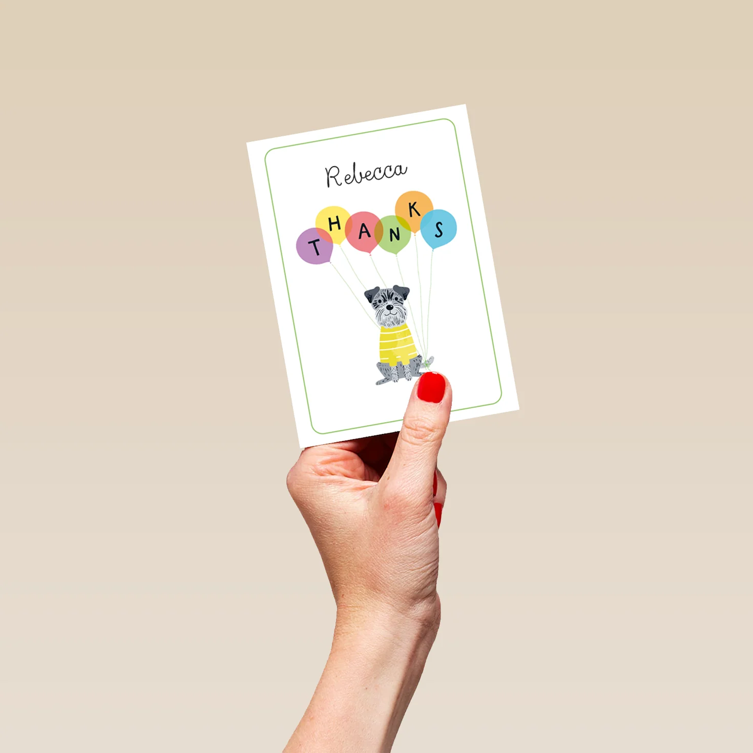 Personalised Editable Dog Balloons Thank You Card - Image 4