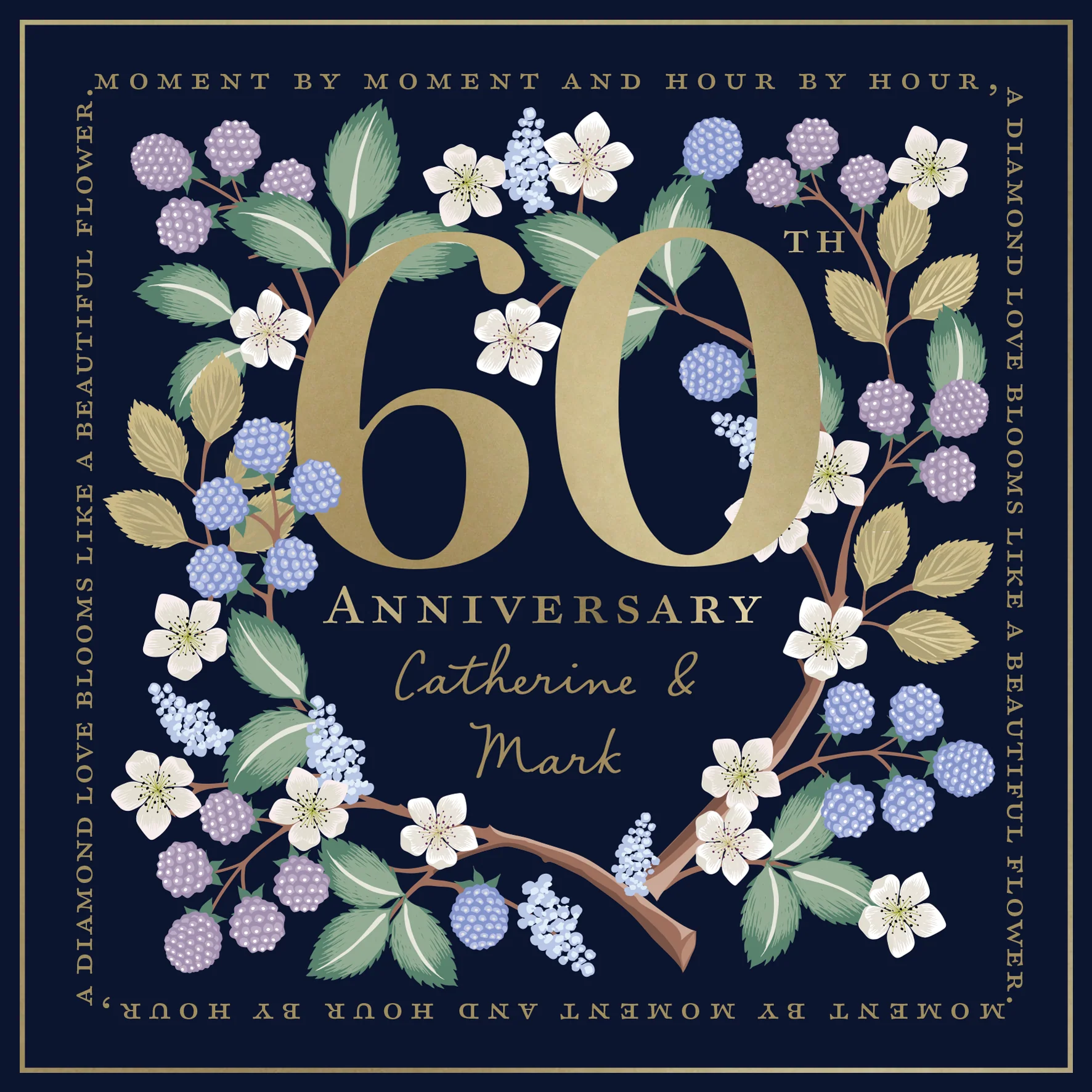 Personalised Editable Floral Botanical Pattern 60th Diamond Anniversary Card