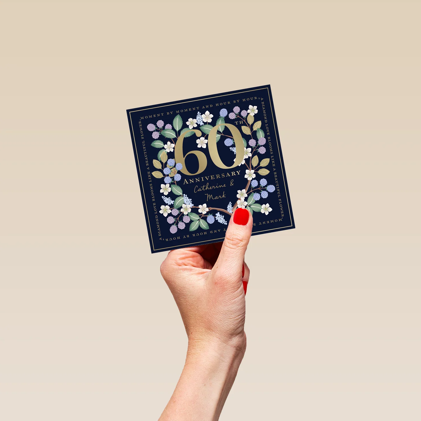 Personalised Editable Floral Botanical Pattern 60th Diamond Anniversary Card - Image 4