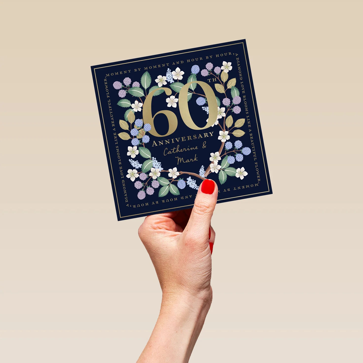 Personalised Editable Floral Botanical Pattern 60th Diamond Anniversary Card - Image 5