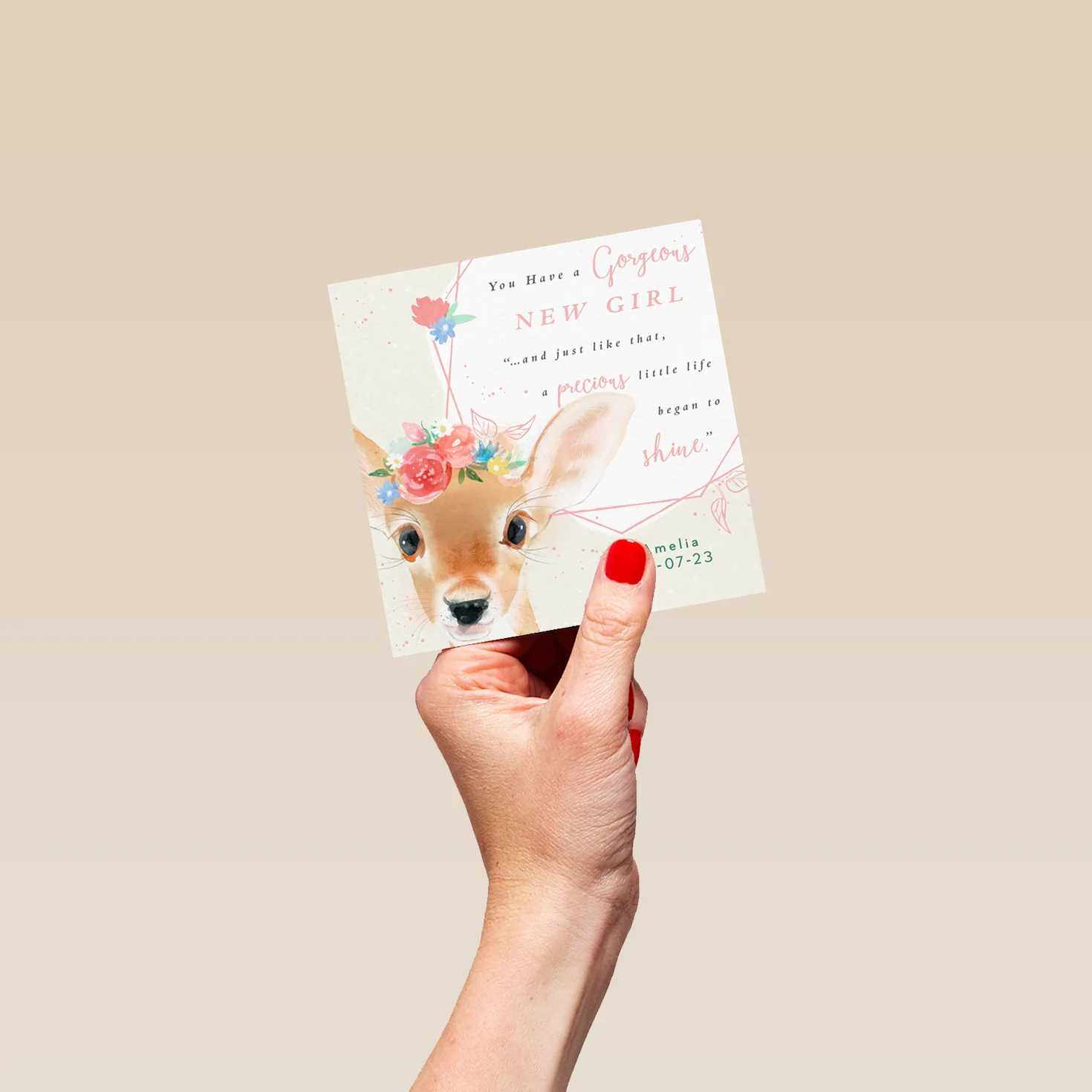 Personalised & Editable Floral Fawn New Baby Girl Card - Image 4