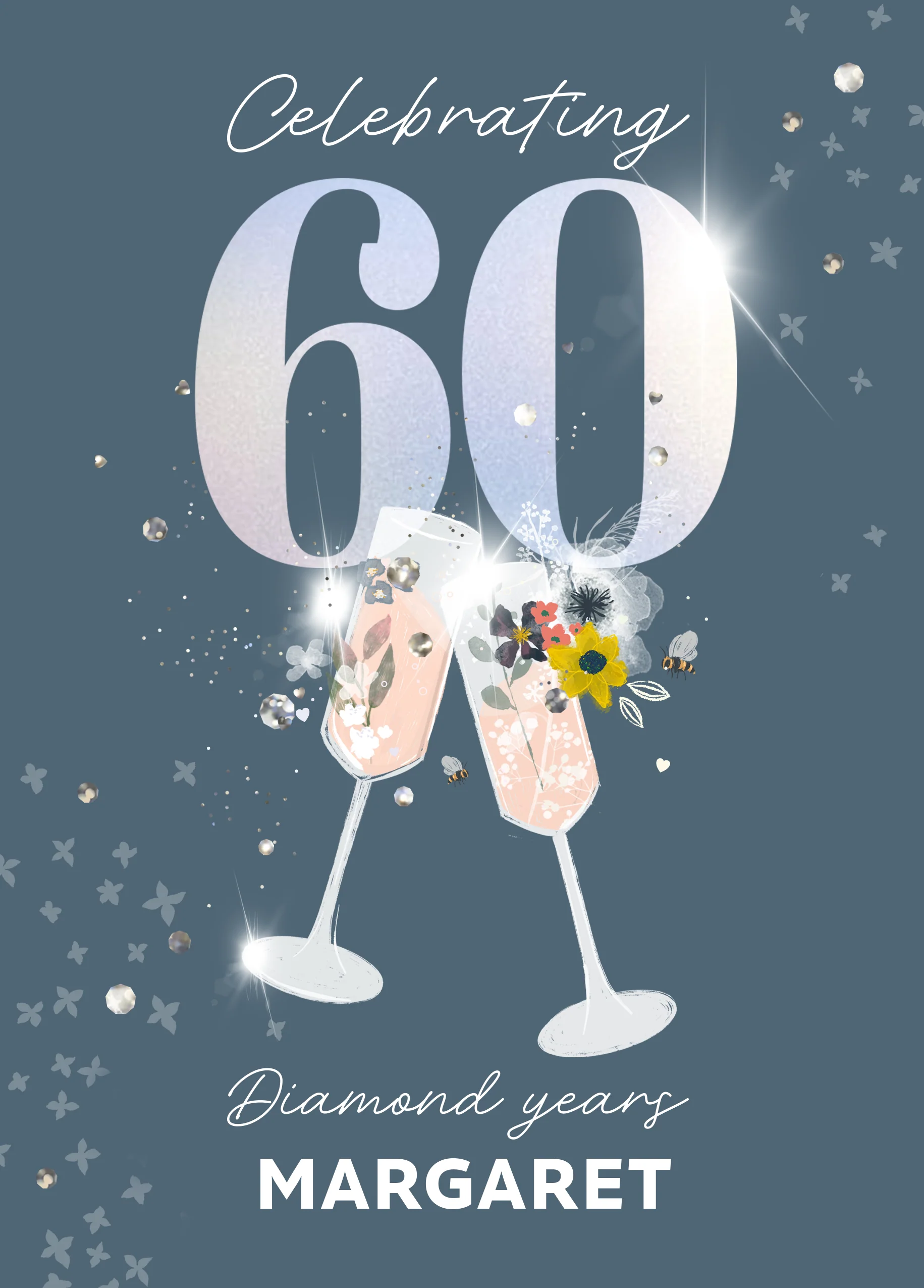 Personalised Editable Floral Glasses 60th Diamond Anniversary Card