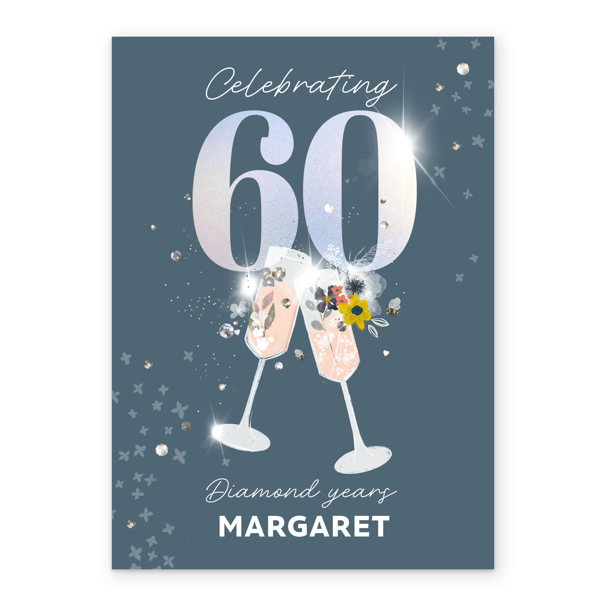 Personalised Editable Floral Glasses 60th Diamond Anniversary Card - Image 2
