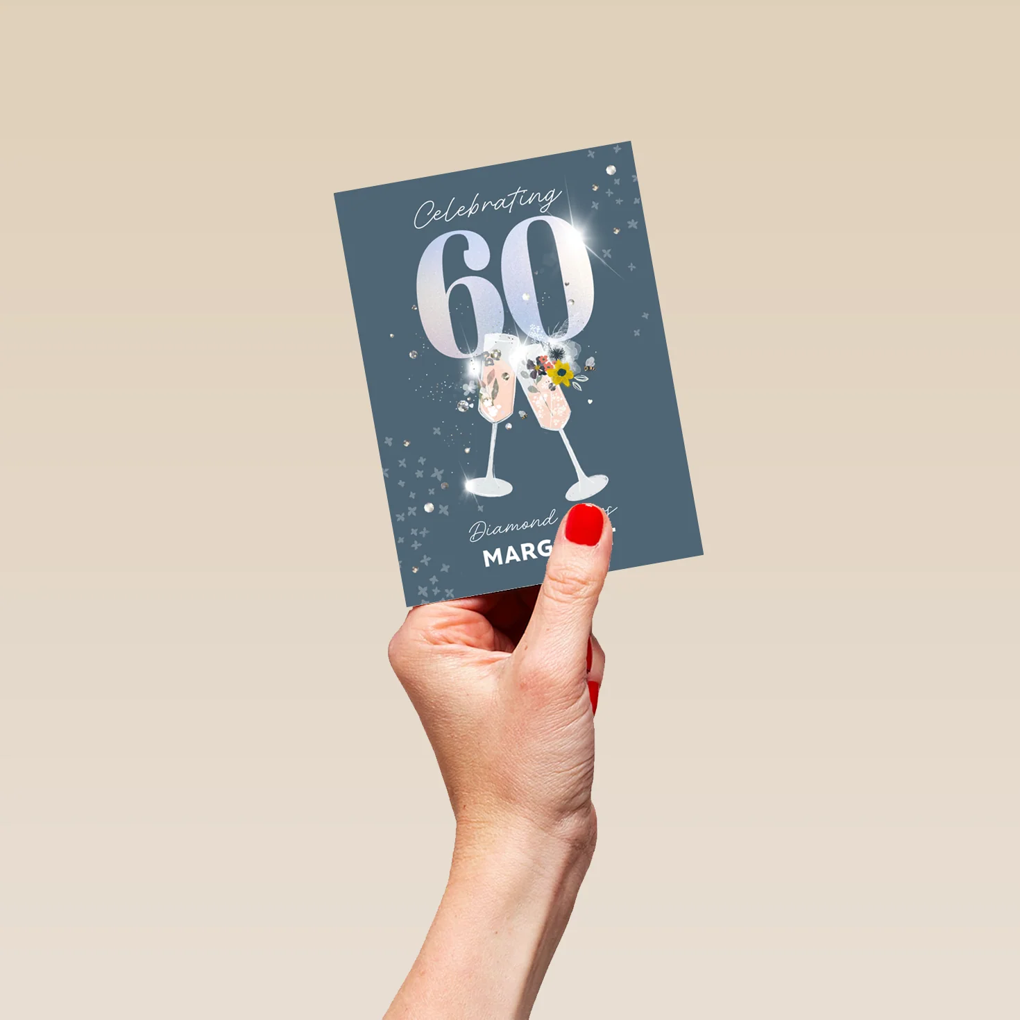 Personalised Editable Floral Glasses 60th Diamond Anniversary Card - Image 4
