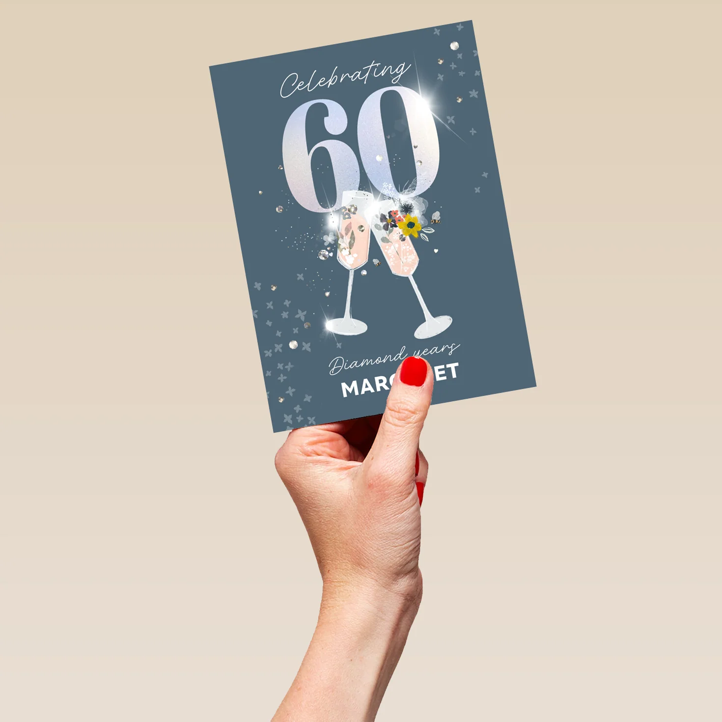 Personalised Editable Floral Glasses 60th Diamond Anniversary Card - Image 5