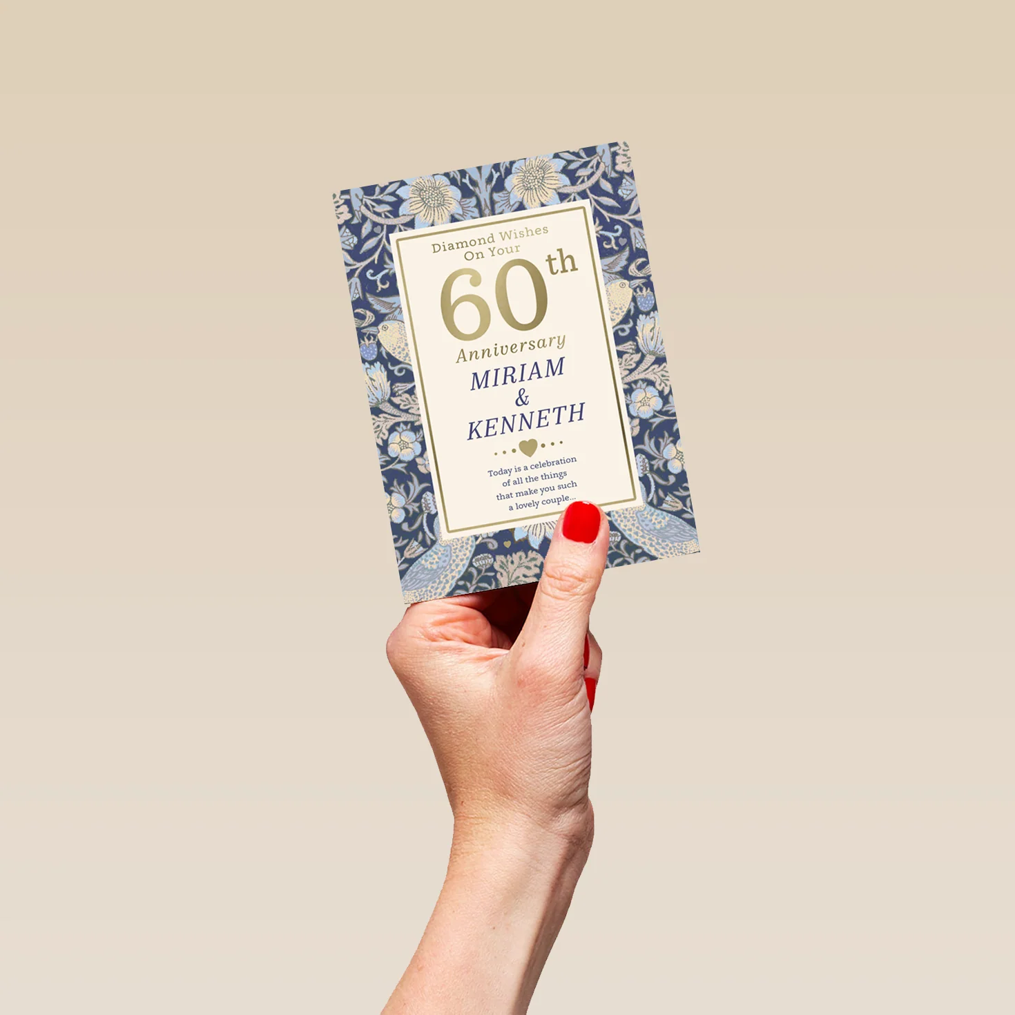 Personalised Editable Floral Pattern 60th Diamond Anniversary Card - Image 4