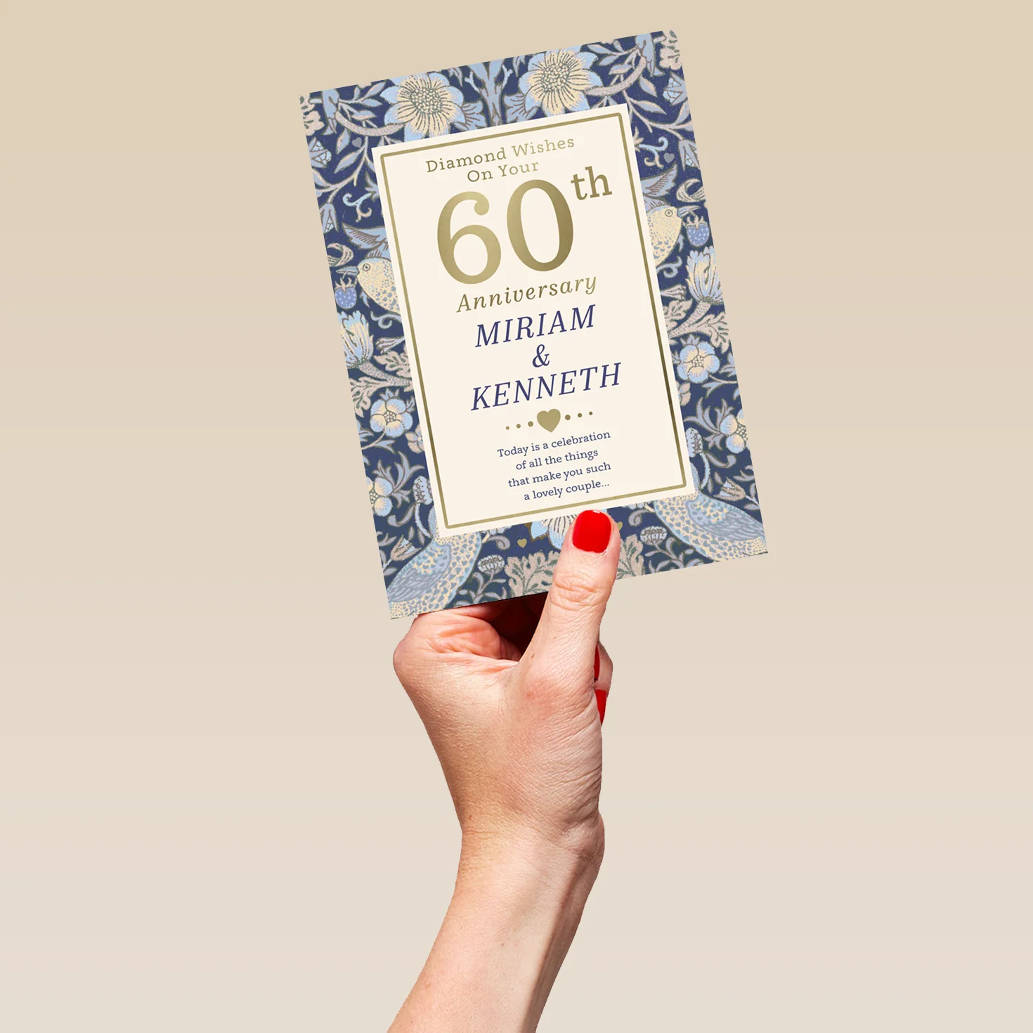 Personalised Editable Floral Pattern 60th Diamond Anniversary Card - Image 5