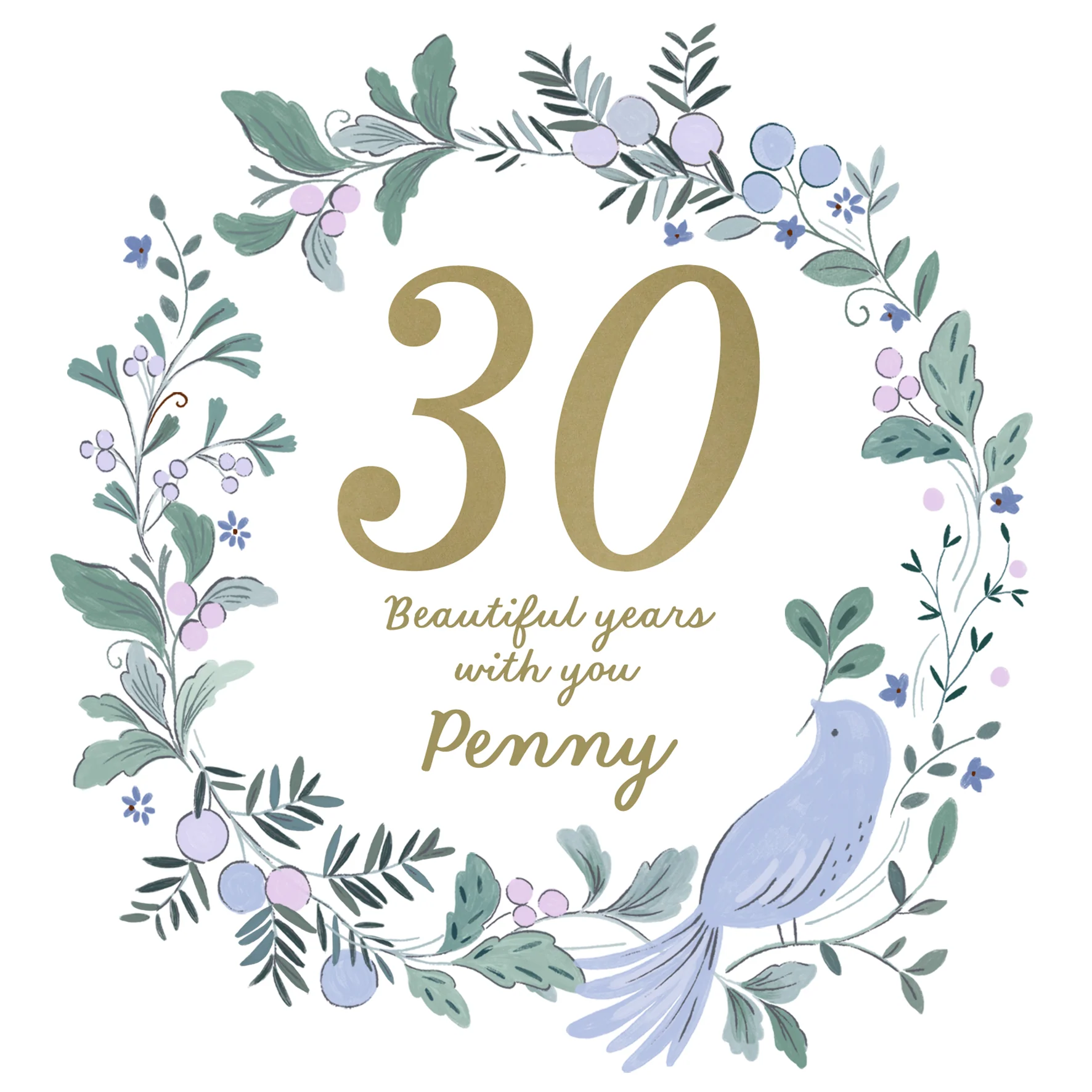 Personalised Editable Floral Wreath 30th Pearl Anniversary Card