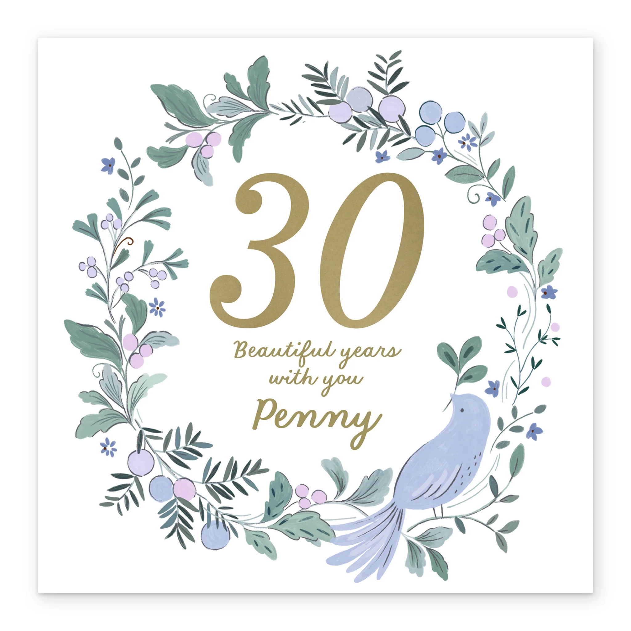 Personalised Editable Floral Wreath 30th Pearl Anniversary Card - Image 2