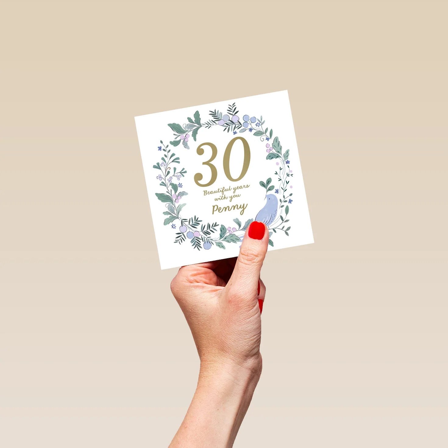 Personalised Editable Floral Wreath 30th Pearl Anniversary Card - Image 4