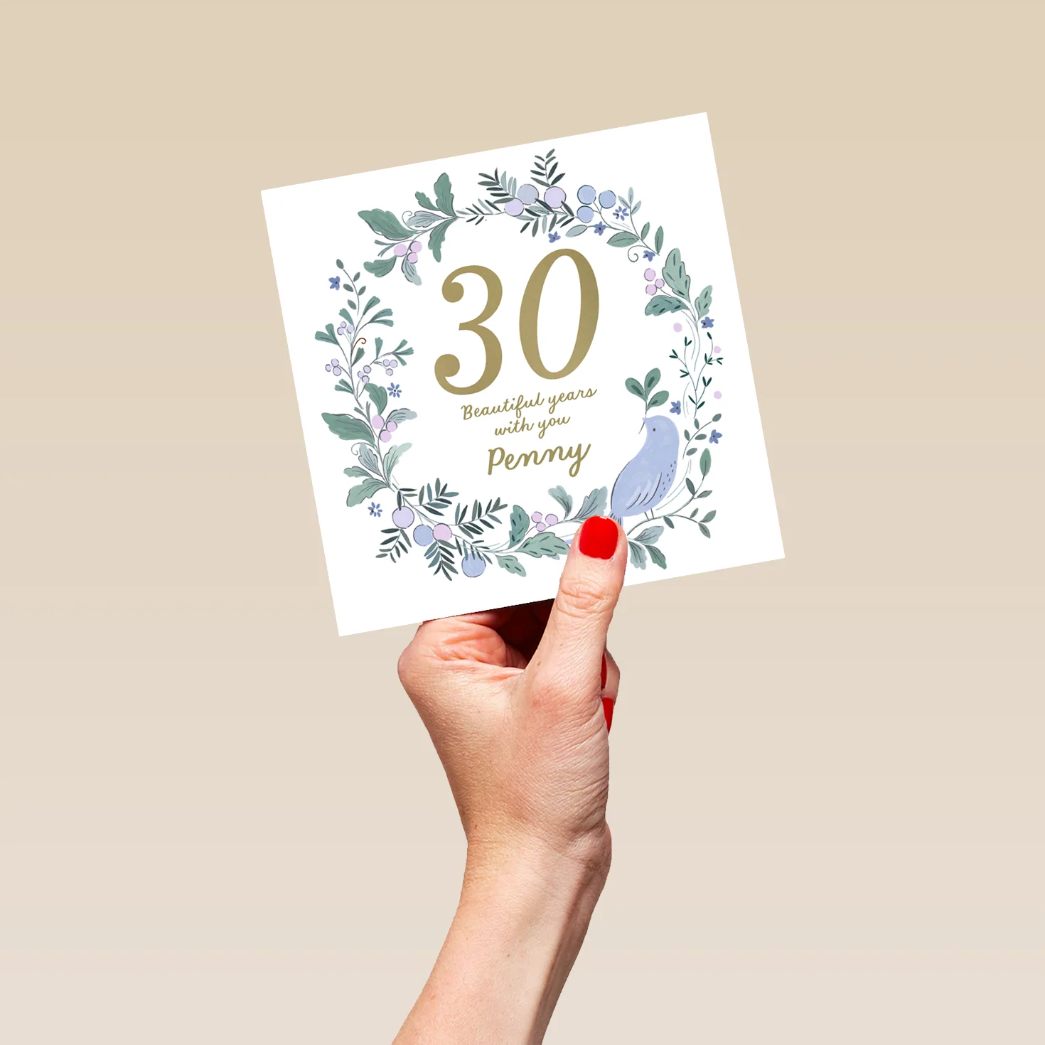 Personalised Editable Floral Wreath 30th Pearl Anniversary Card - Image 5