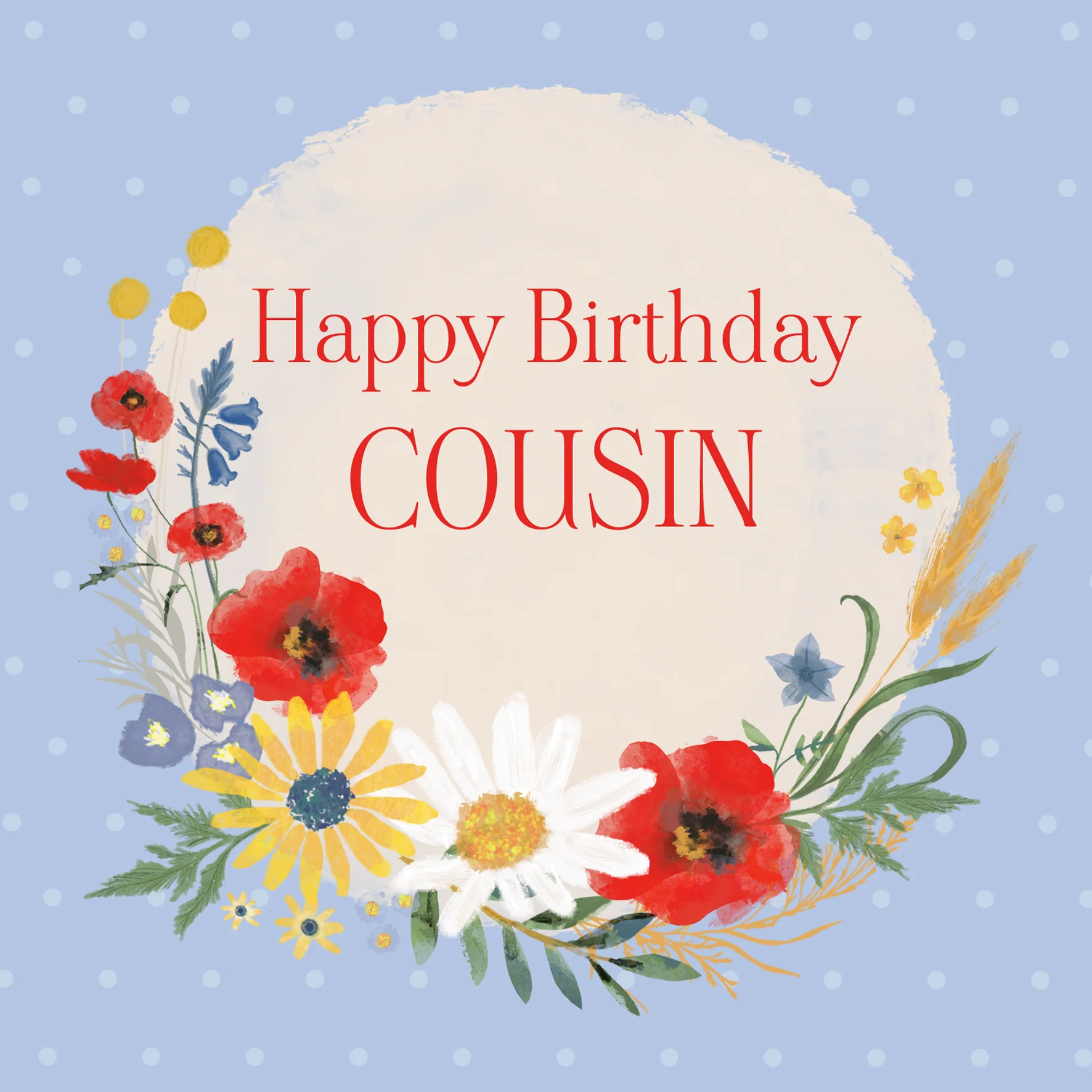 Personalised & Editable Floral Wreath Cousin Birthday Card