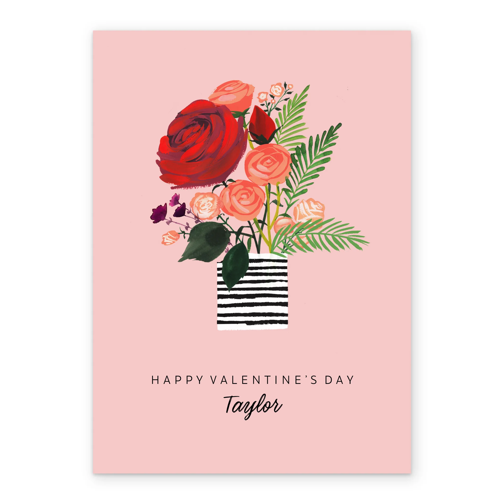 Personalised Editable Flowers & Striped Vase Valentine's Day Card - Image 2