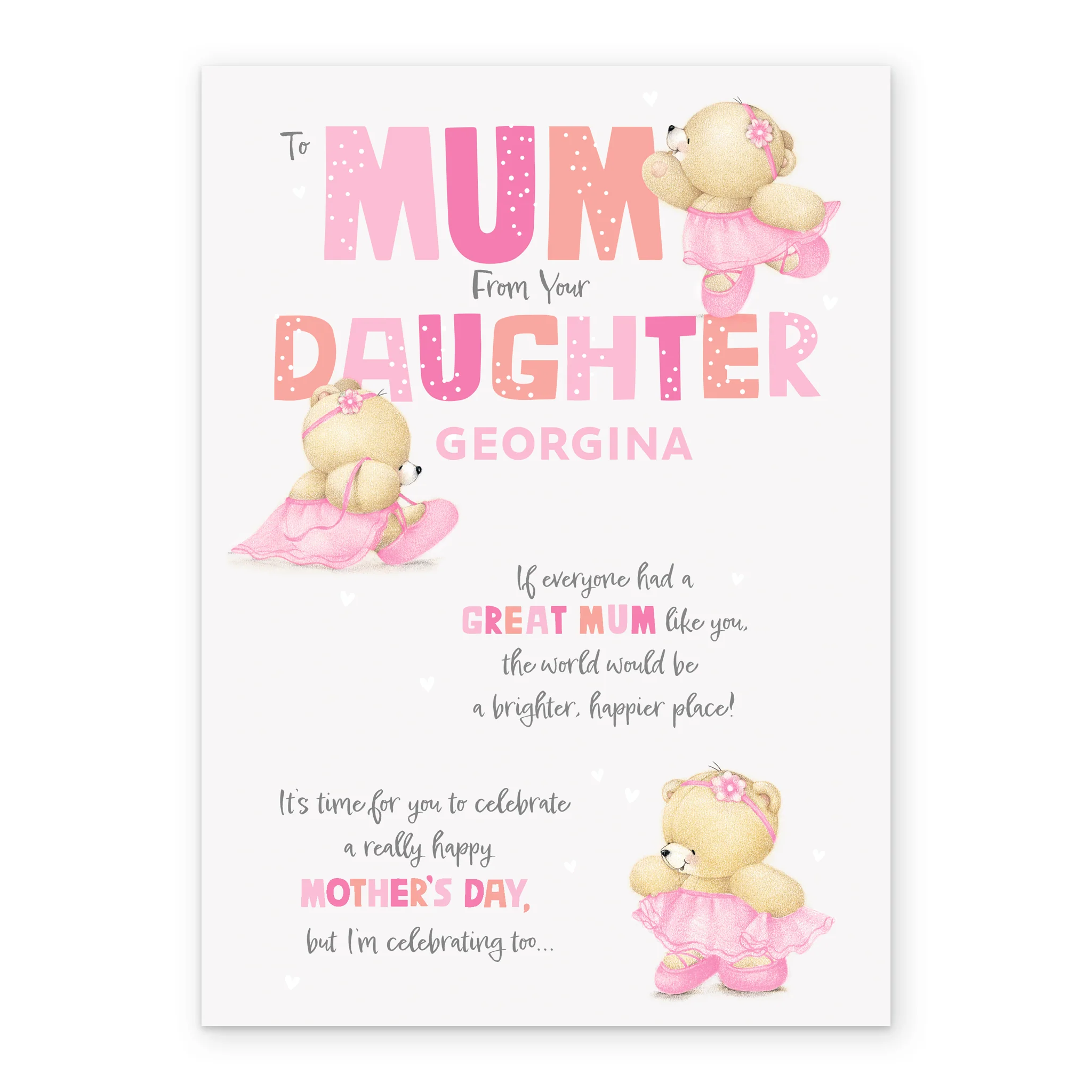 Personalised Editable Forever Friends Bear Mother's Day Card for Mum from Daughter - Image 2