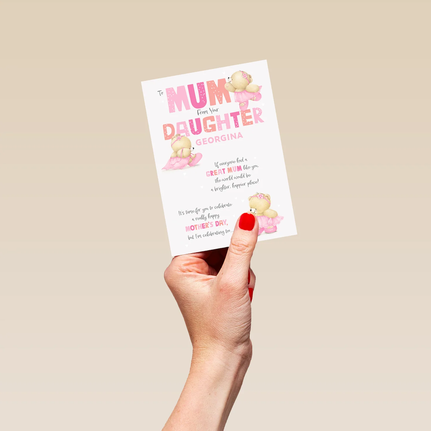 Personalised Editable Forever Friends Bear Mother's Day Card for Mum from Daughter - Image 4