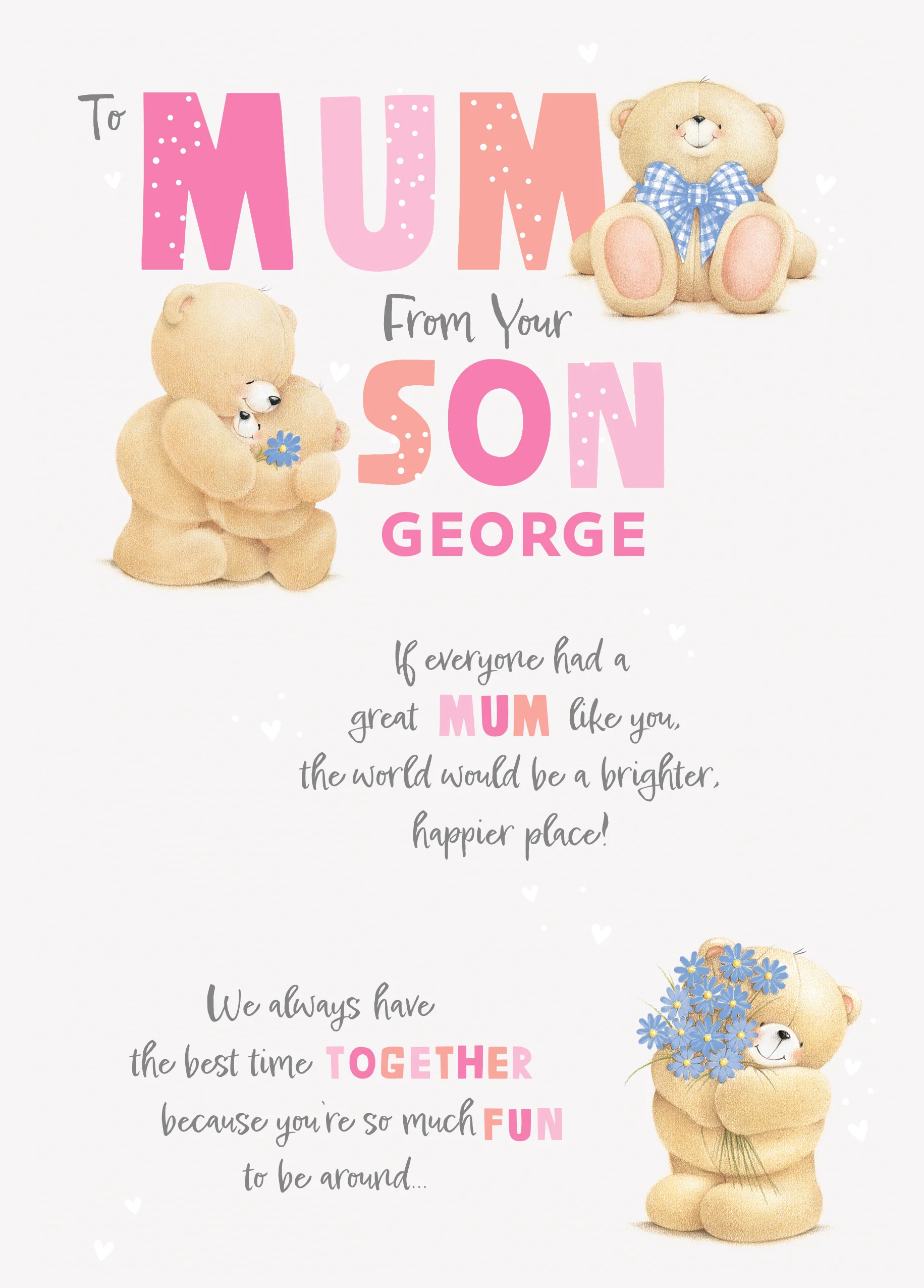 Personalised Editable Forever Friends Bear Mother's Day Card for Mum from Son
