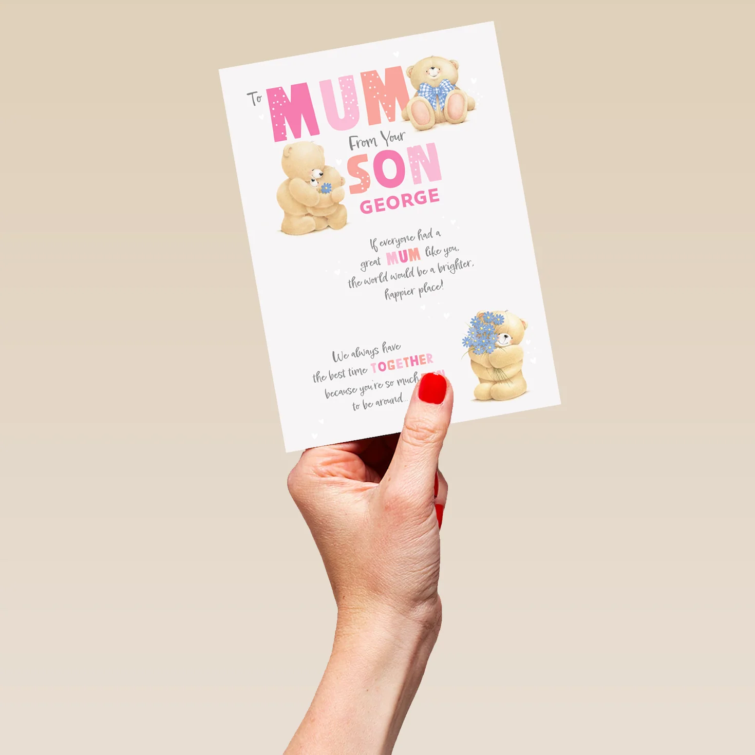 Personalised Editable Forever Friends Bear Mother's Day Card for Mum from Son - Image 5