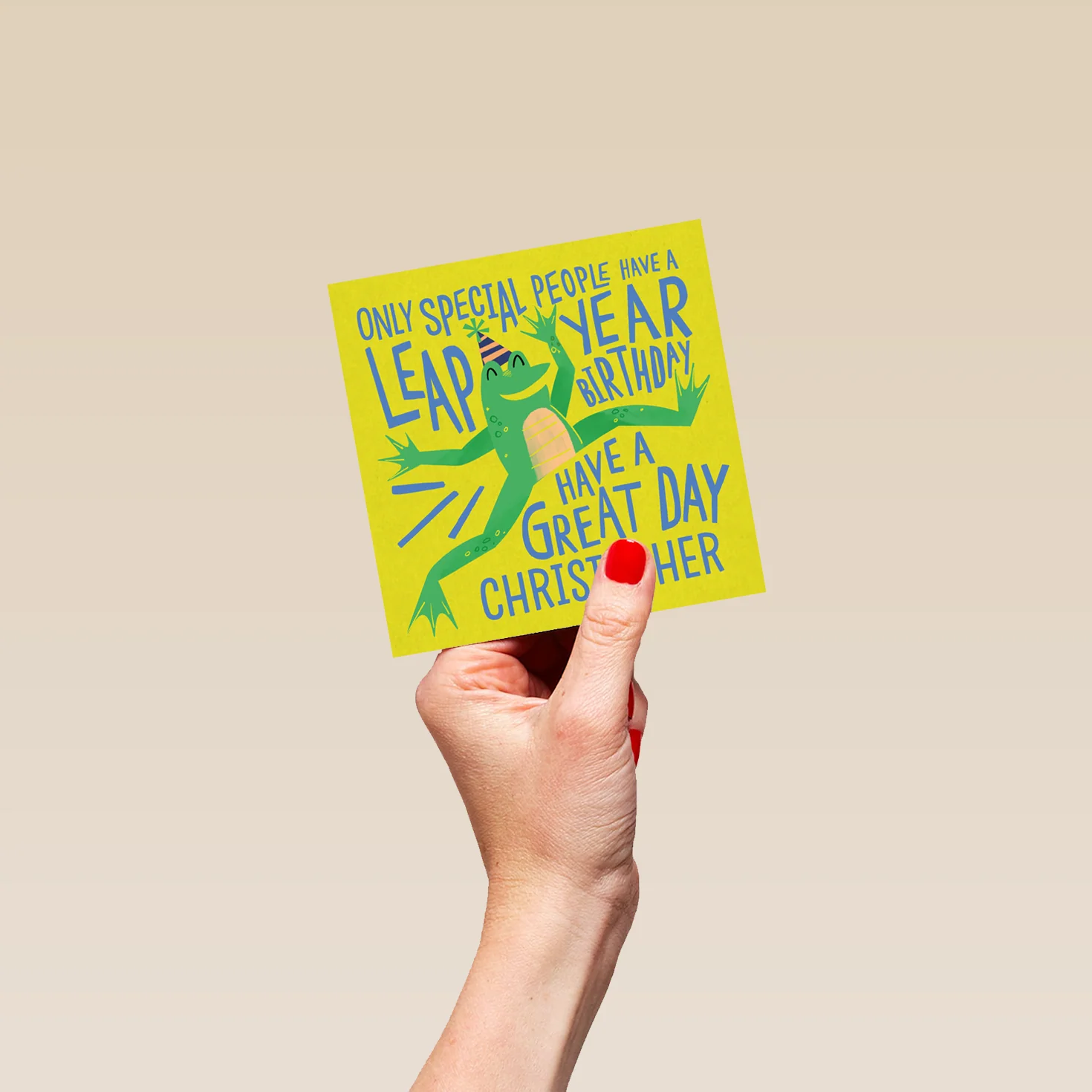 Personalised & Editable Fun Frog Leap Year Birthday Card - Image 4