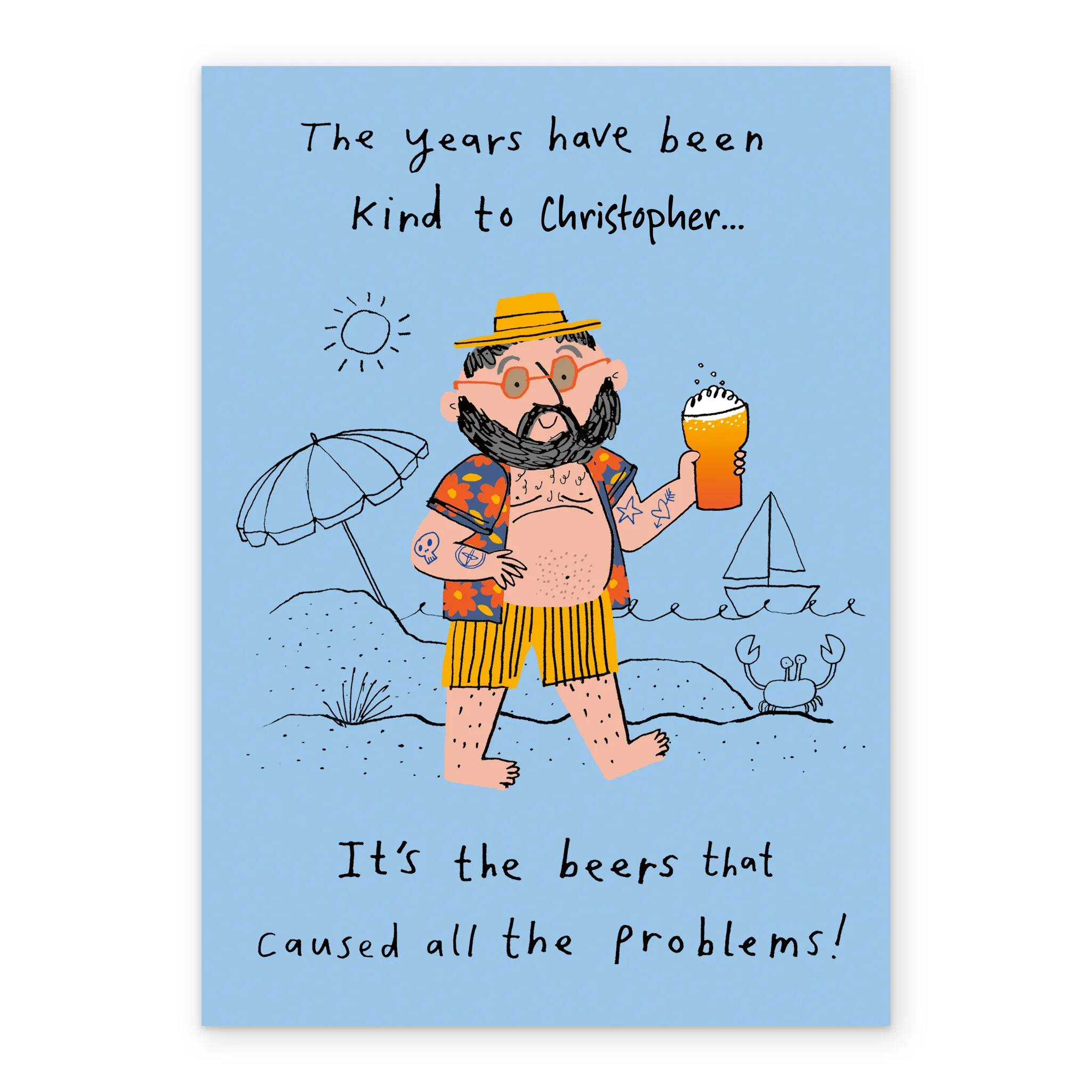 Personalised Editable Funny Beach & Beer Birthday Card - Image 2