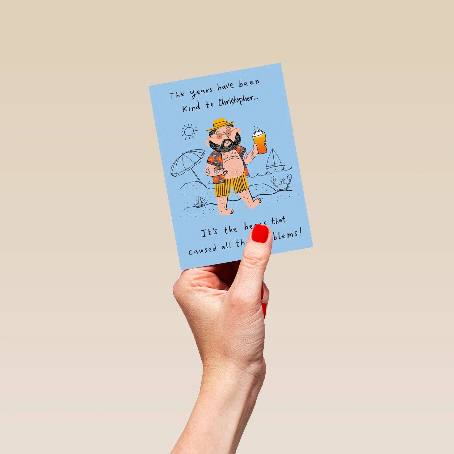 Personalised Editable Funny Beach & Beer Birthday Card - Image 4