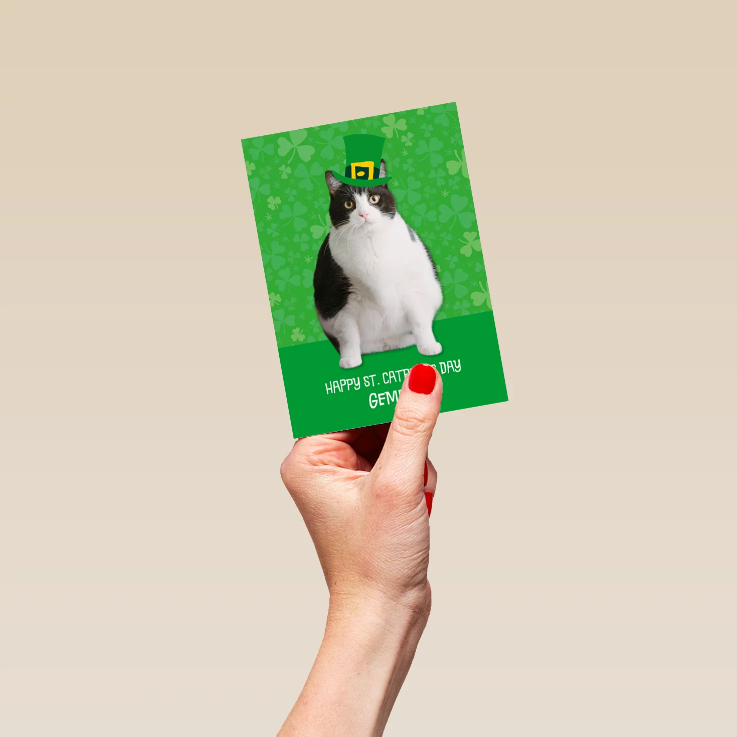 Personalised Editable Funny Cat & Leprechaun Hat St Patrick's Day Card - Image 4