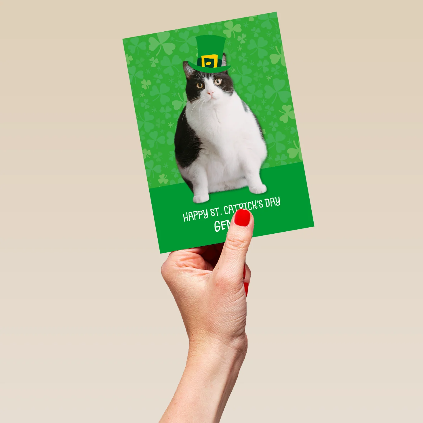 Personalised Editable Funny Cat & Leprechaun Hat St Patrick's Day Card - Image 5
