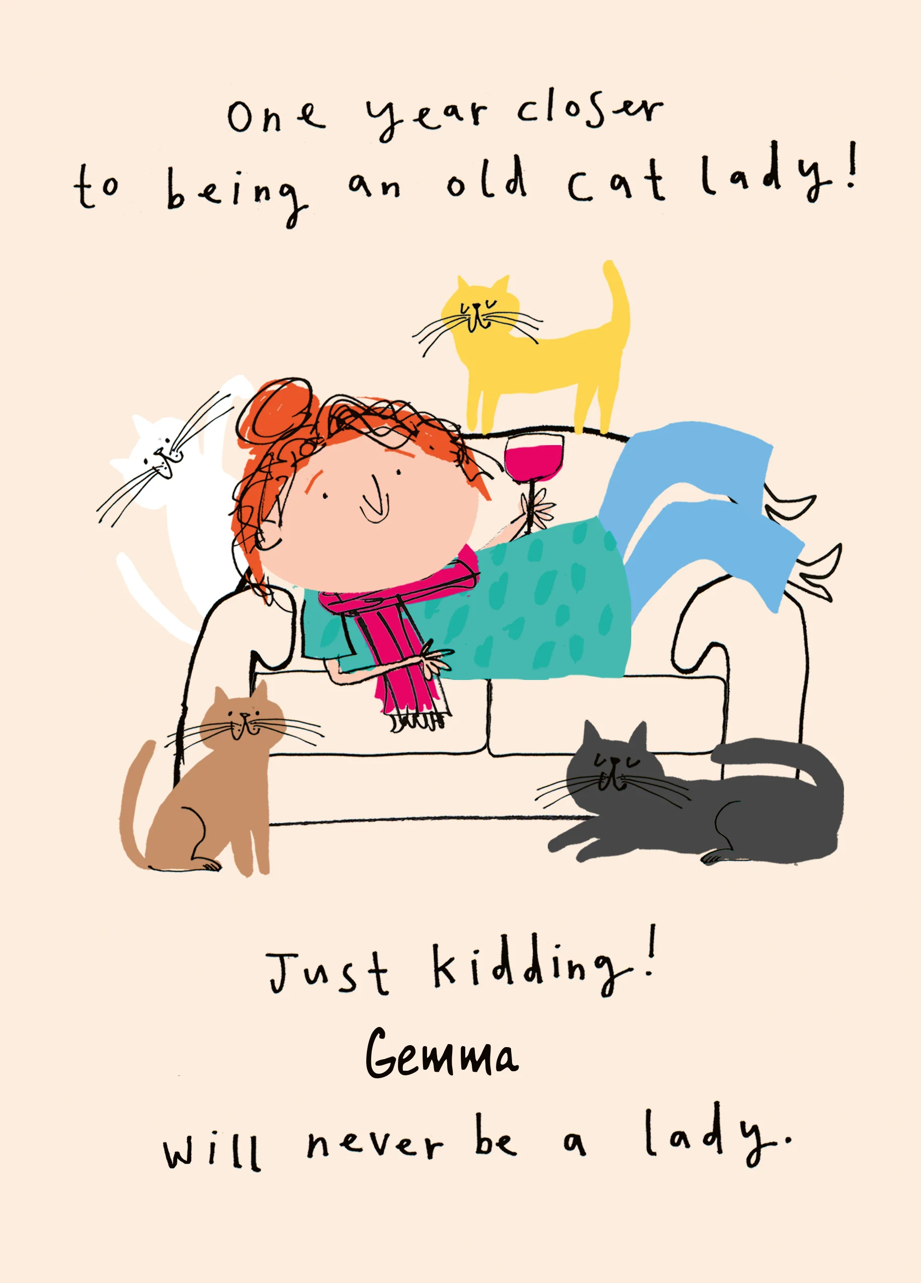 Personalised Editable Funny 'Crazy Cat Lady' Birthday Card