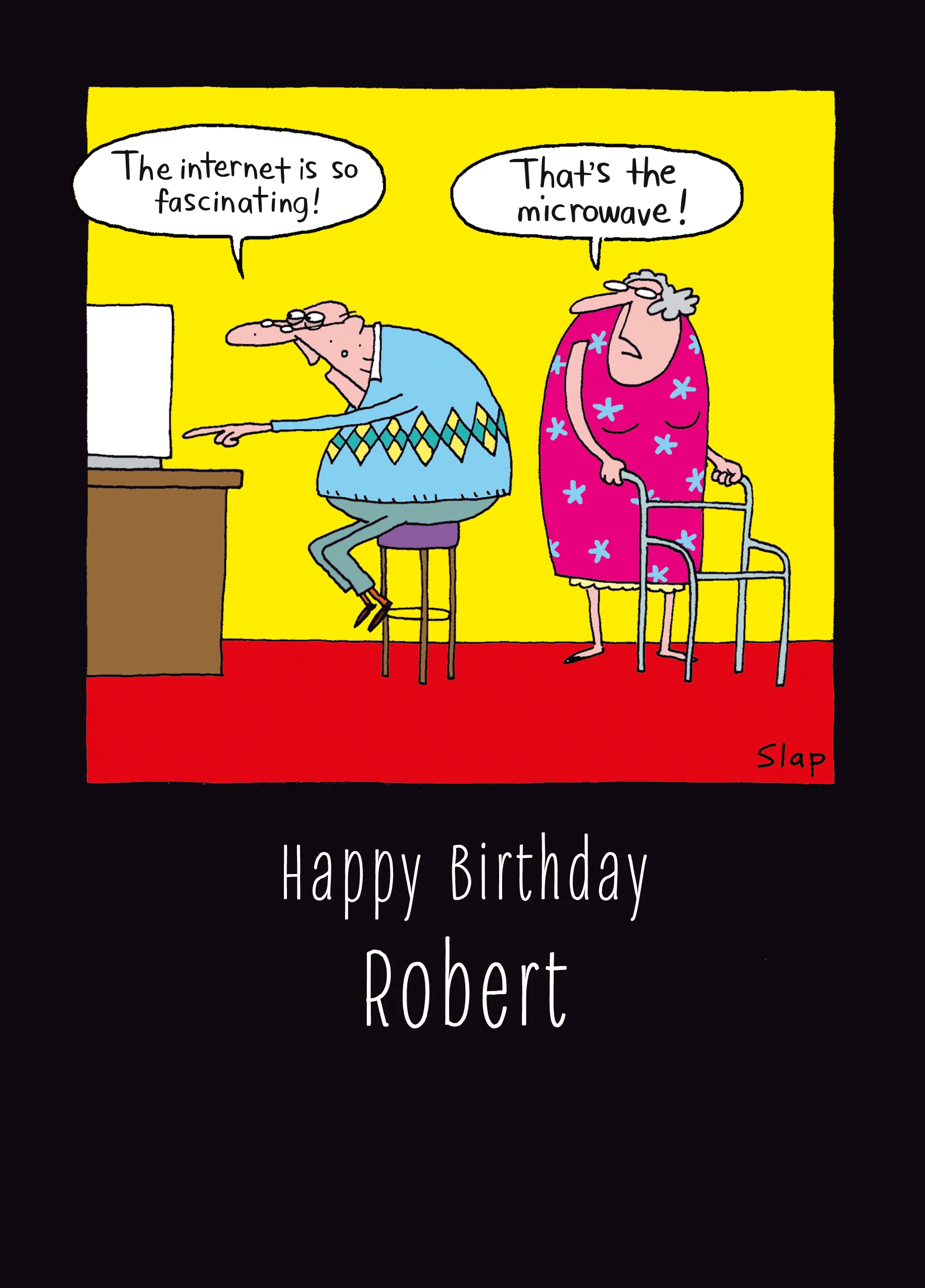 Personalised Editable Funny Old Man & Microwave Birthday Card