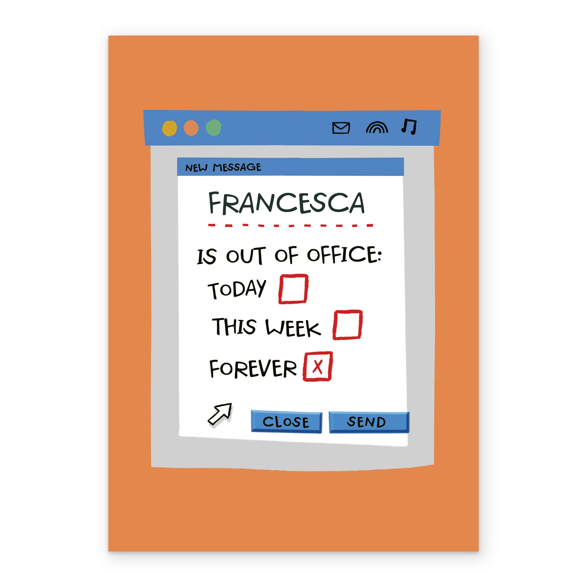 Personalised & Editable Funny 'Out of Office' Leaving Card - Image 2