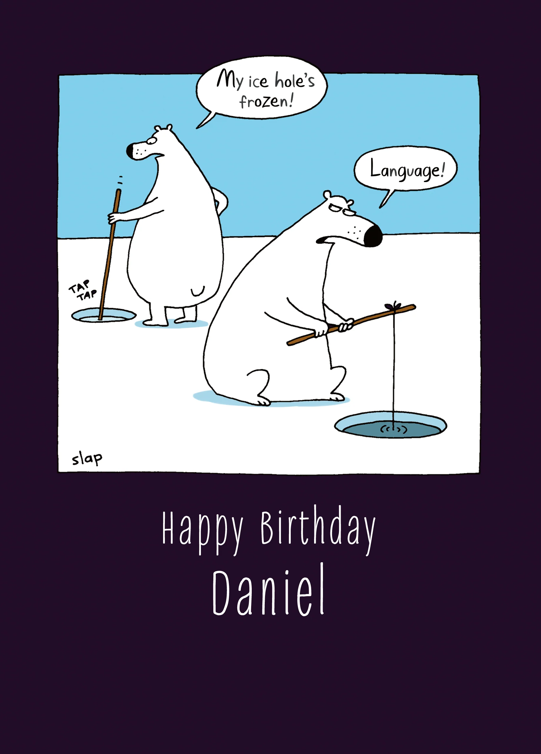 Personalised Editable Funny Polar Bears Fishing Birthday Card