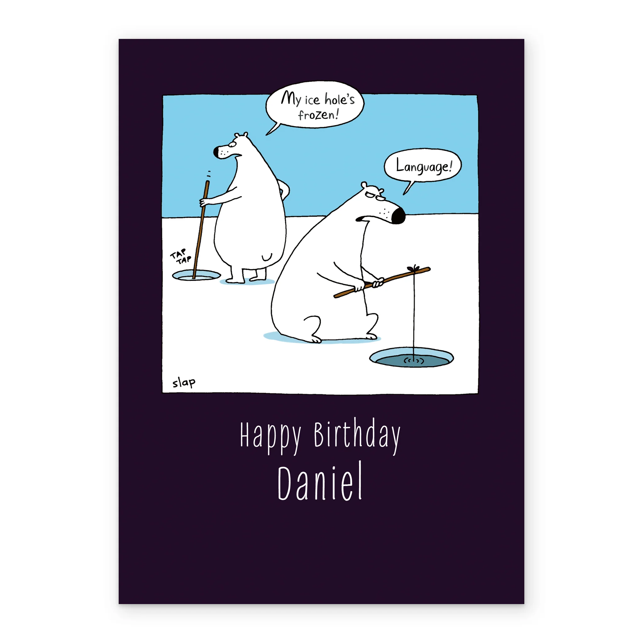 Personalised Editable Funny Polar Bears Fishing Birthday Card - Image 2