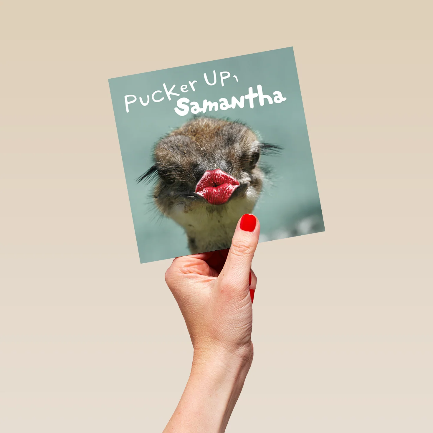 Personalised Editable Funny 'Pucker Up' Ostrich Birthday Card - Image 5