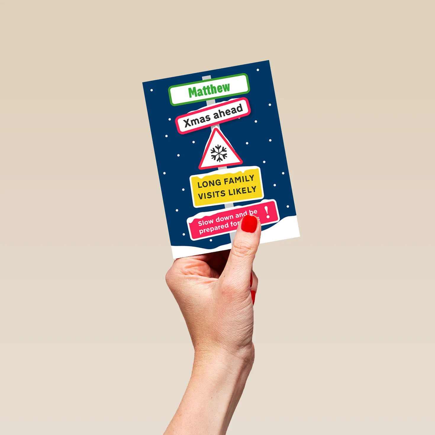 Personalised & Editable Funny Snow Sign Christmas Card for Him - Image 4