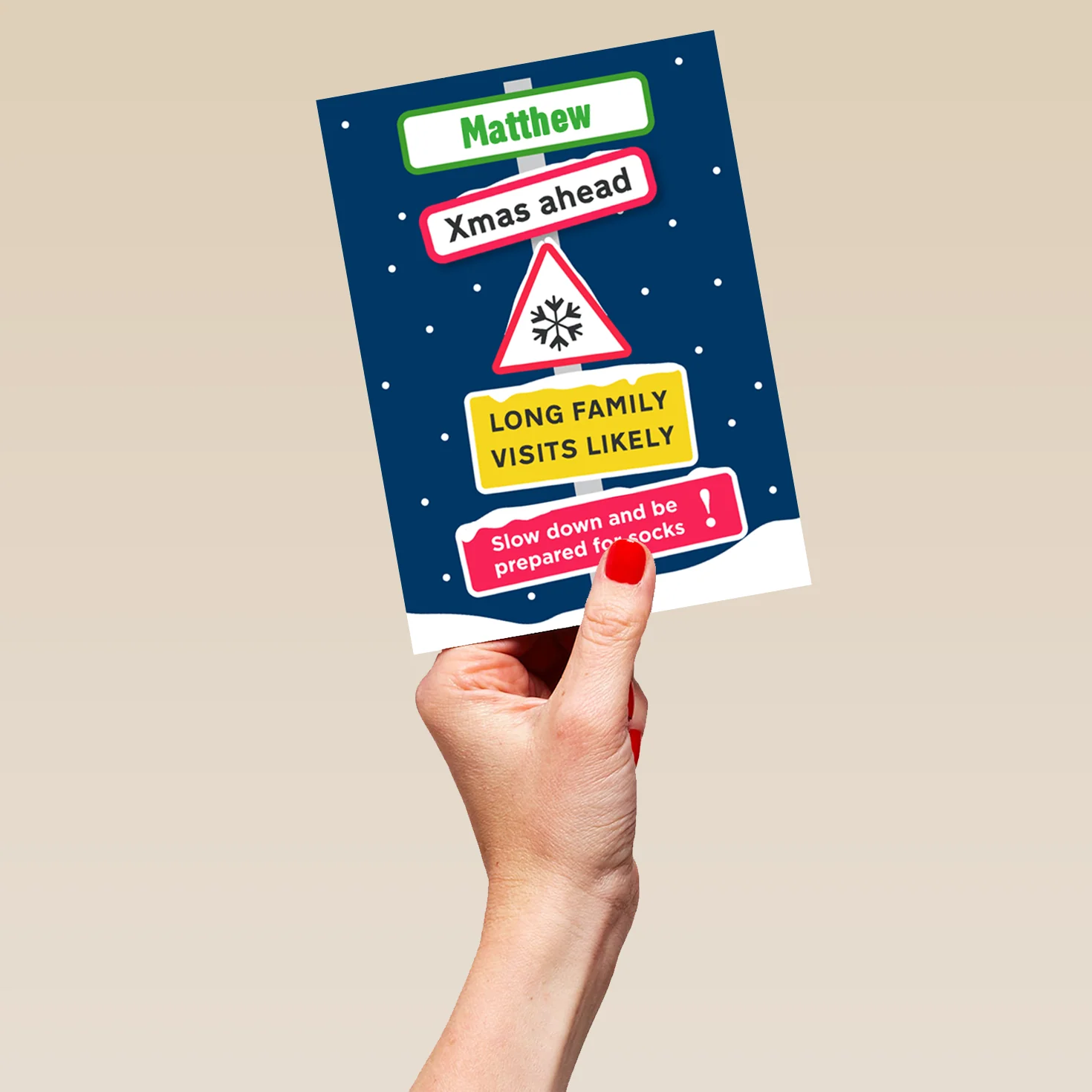 Personalised & Editable Funny Snow Sign Christmas Card for Him - Image 5