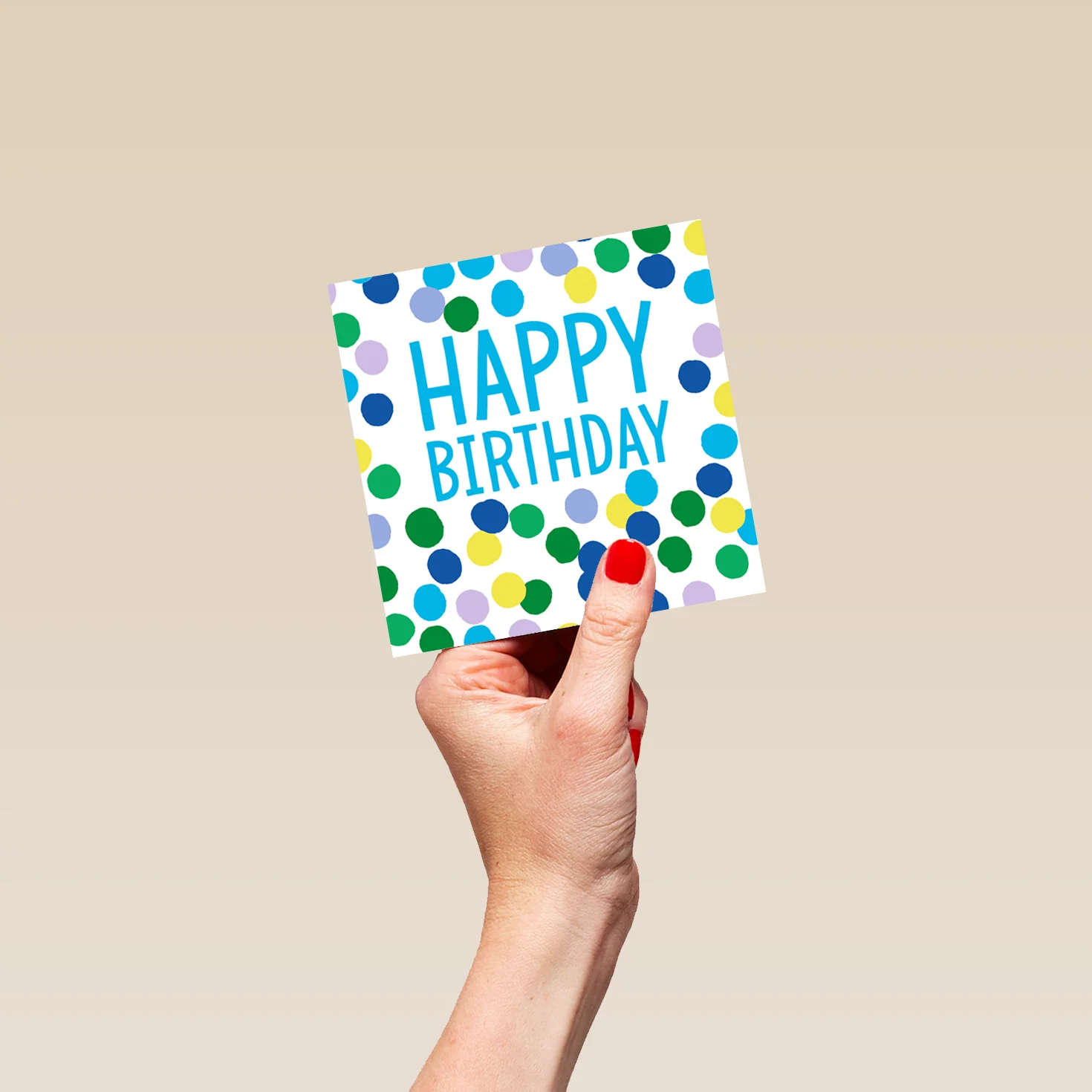 Personalised & Editable Green, Blue & Yellow Polka Dots Birthday Card - Image 4